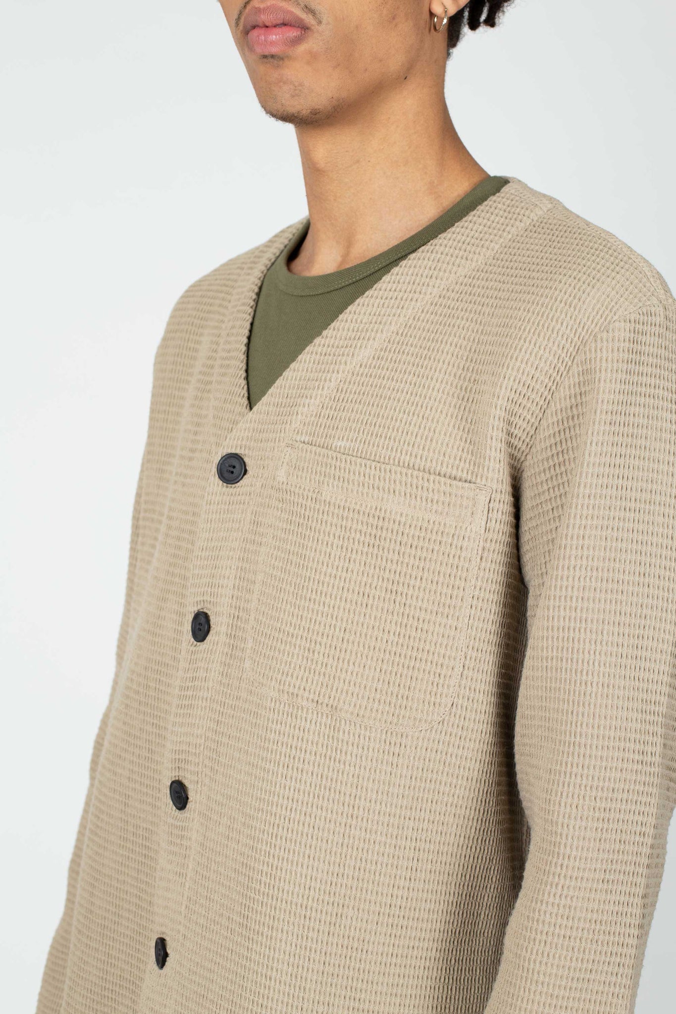 Base Cardigan, Waffle, Sand