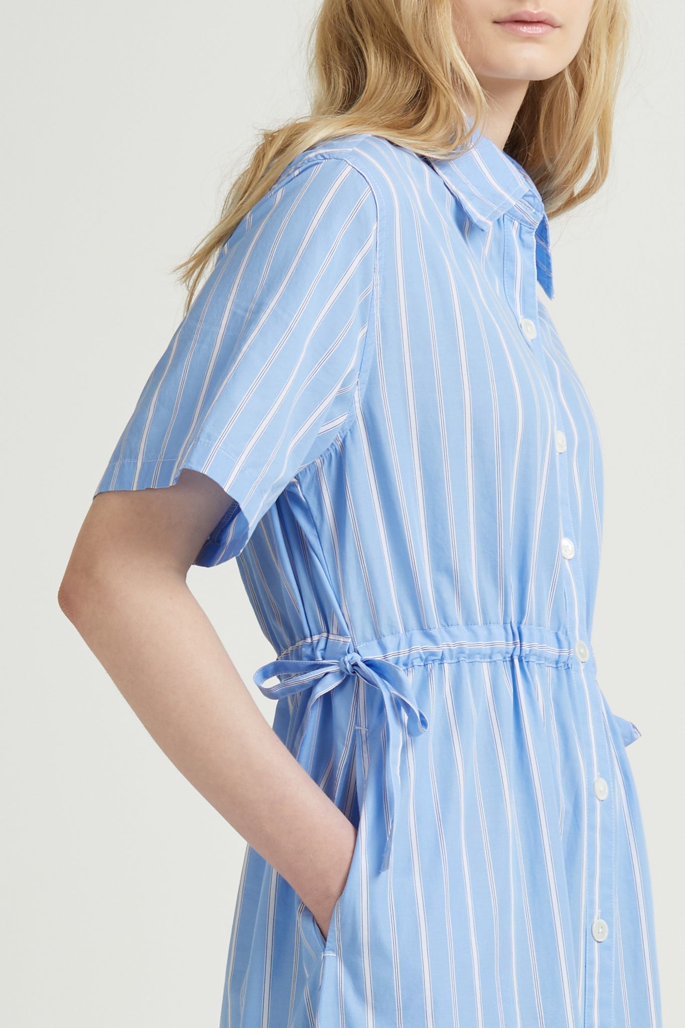 Drawcord Shirt Dress SS, Blue Stripe