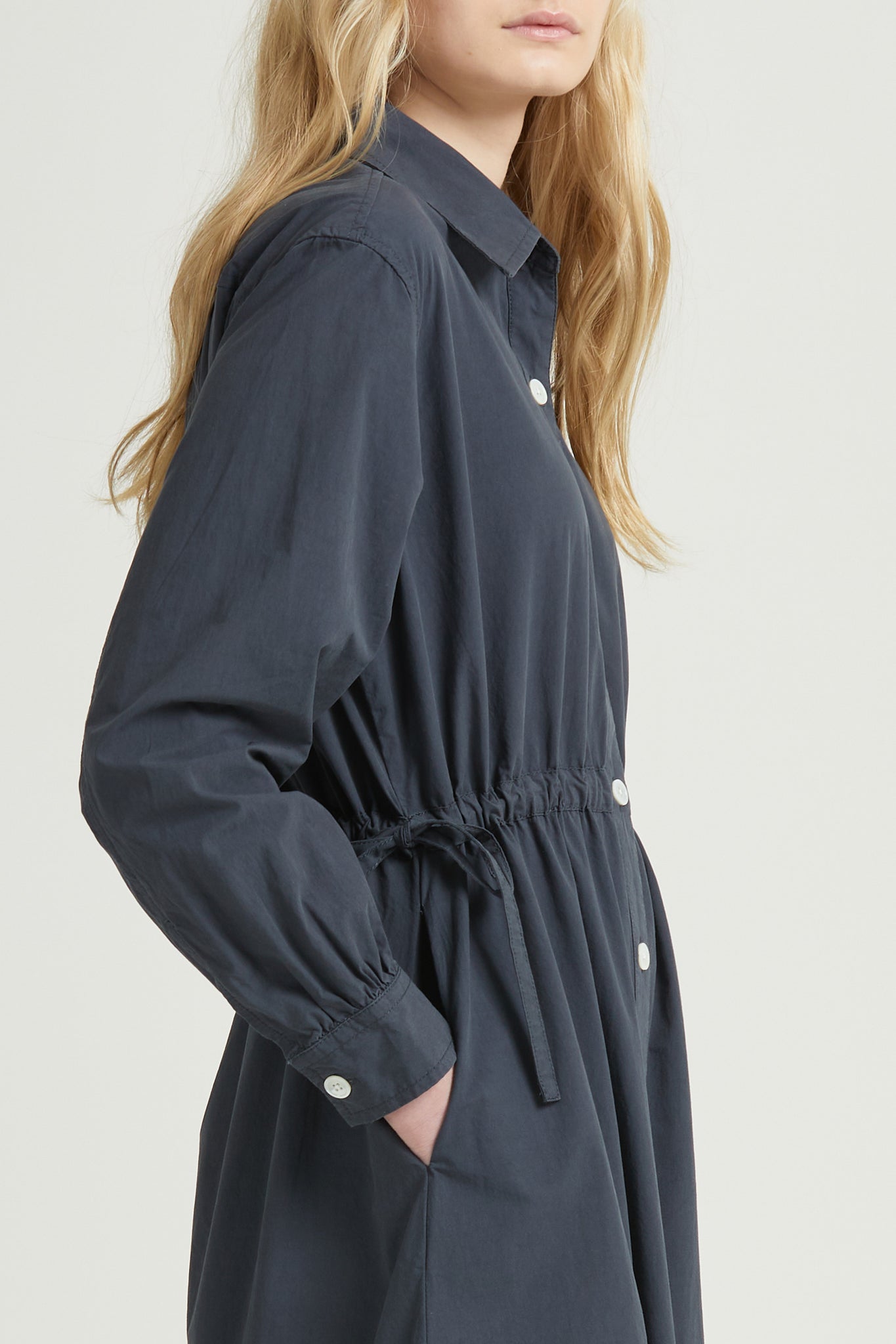 Drawcord Shirt Dress, Slate