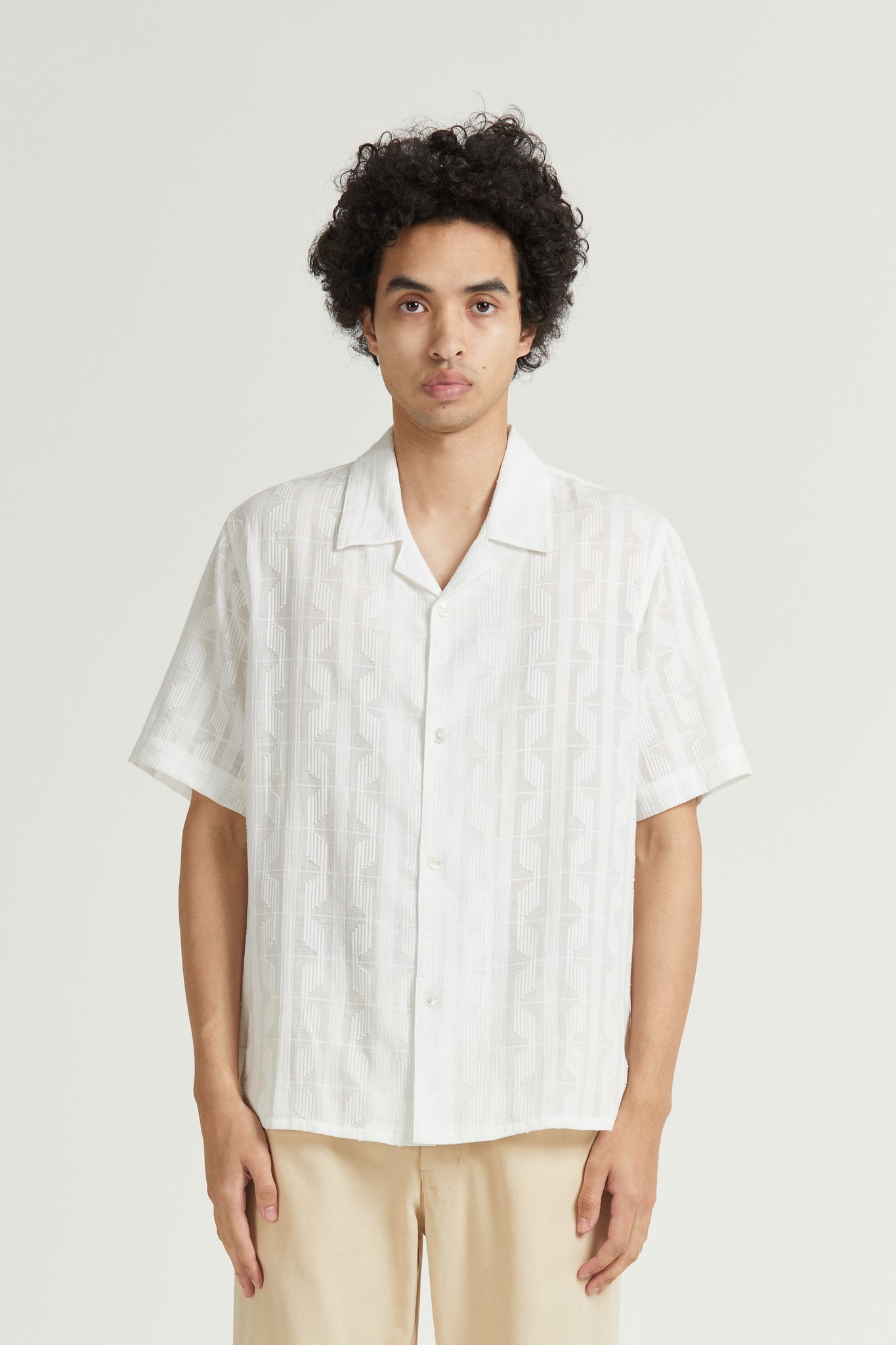 Mid West Short Sleeve, Dobby Weave, White