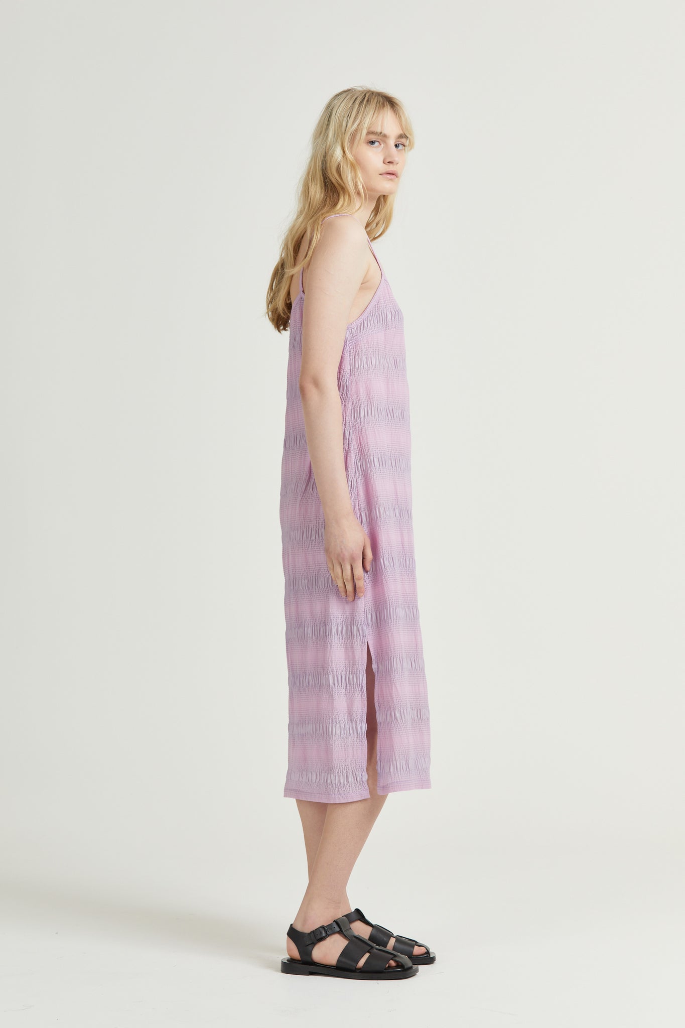 Silk Ruche Slip Dress, Lotus