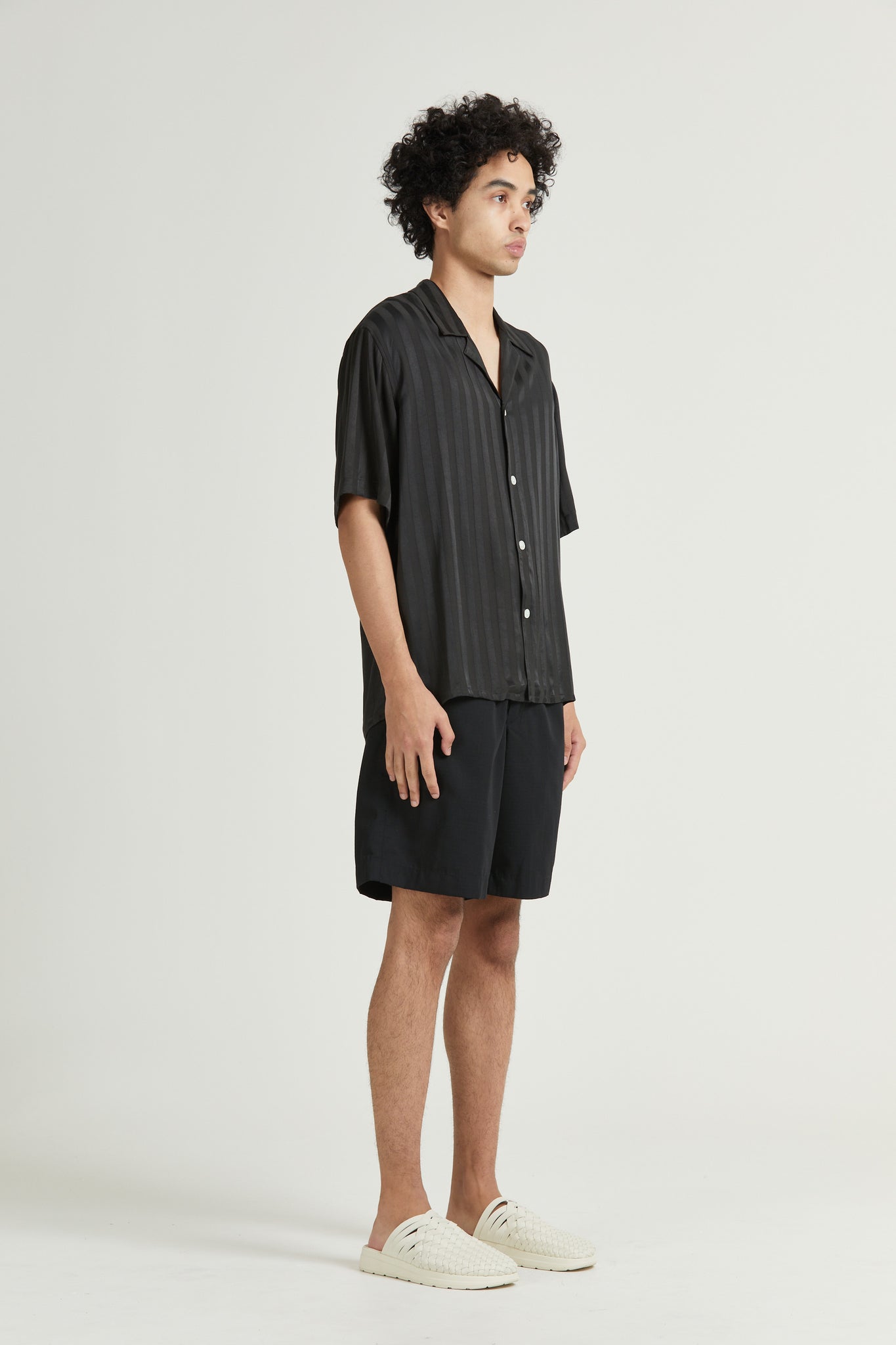 Mid West Short Sleeve, Viscose Stripe, Asphalt