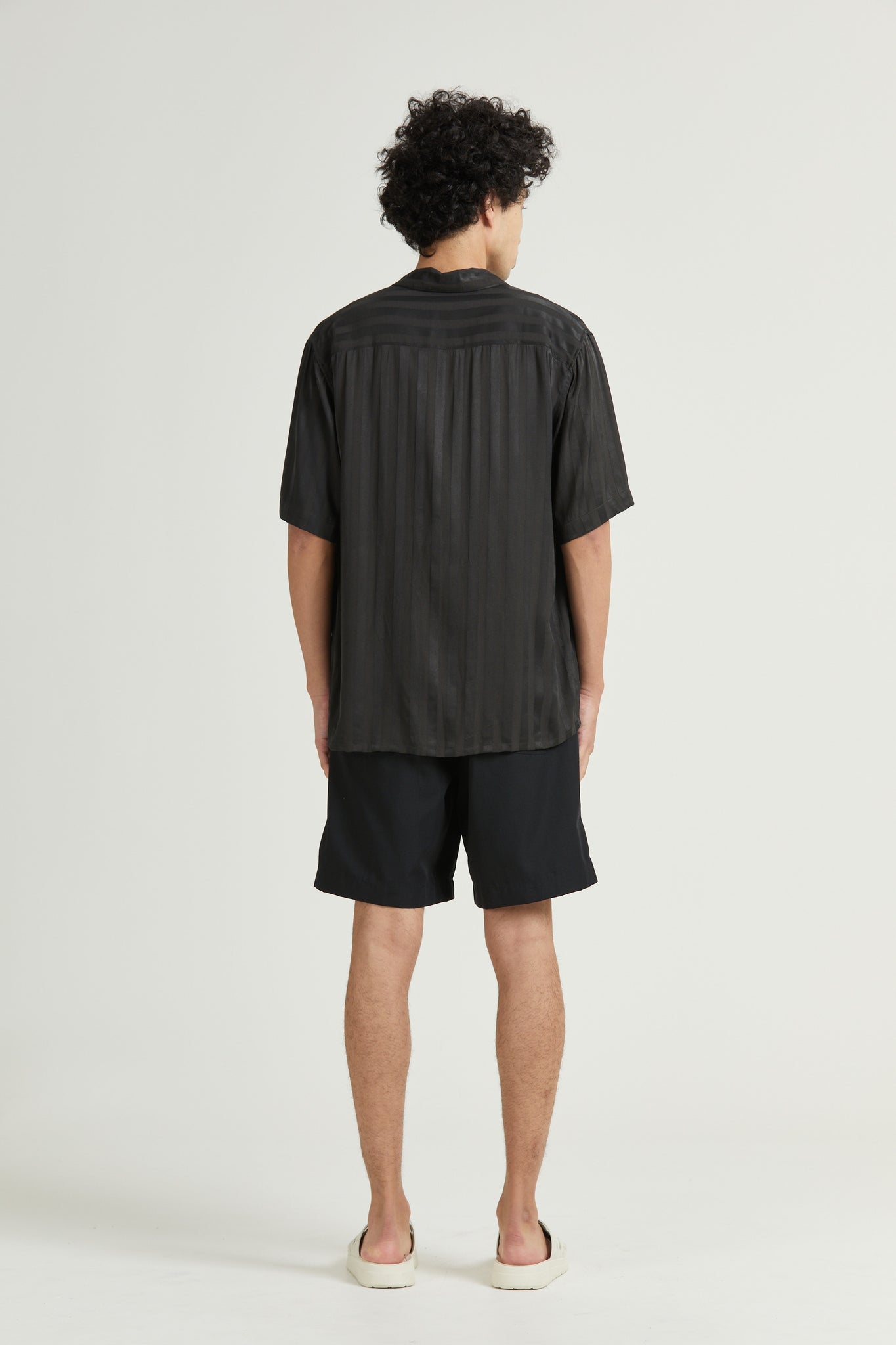 Mid West Short Sleeve, Viscose Stripe, Asphalt