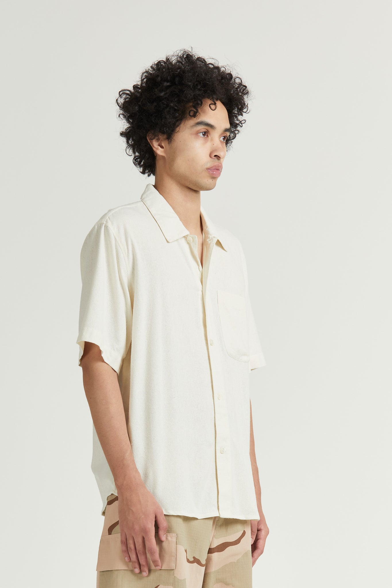 Short Sleeve Curve Shirt, Raw Silk, Natural