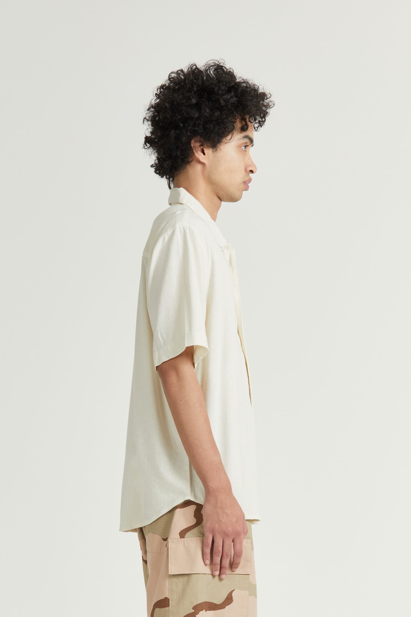 Short Sleeve Curve Shirt, Raw Silk, Natural