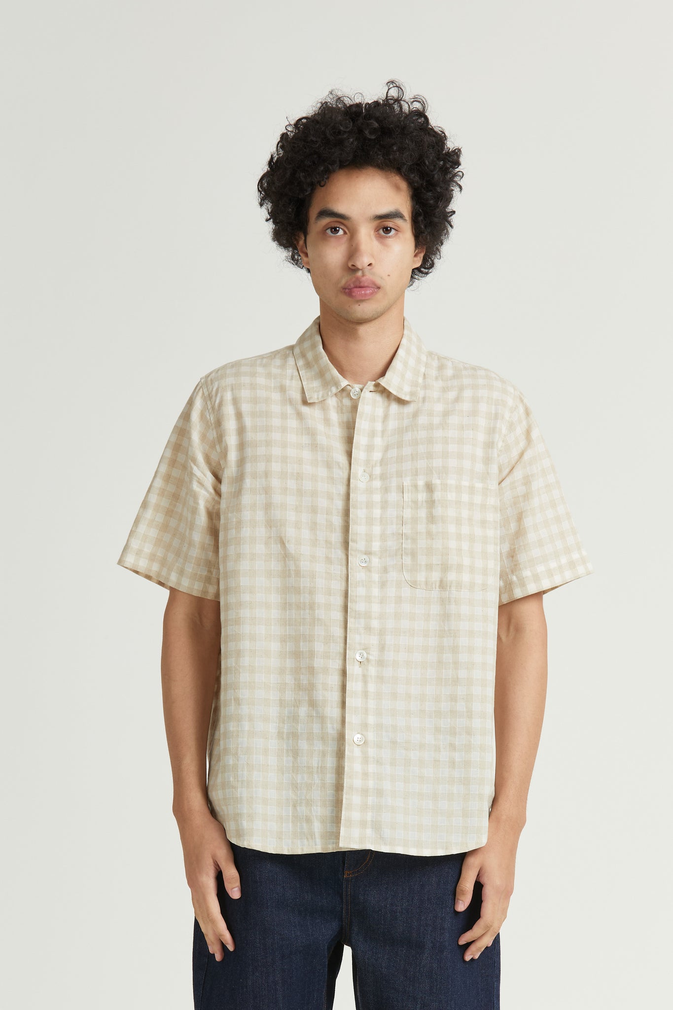 Short Sleeve Curve Shirt, Crinkle Check