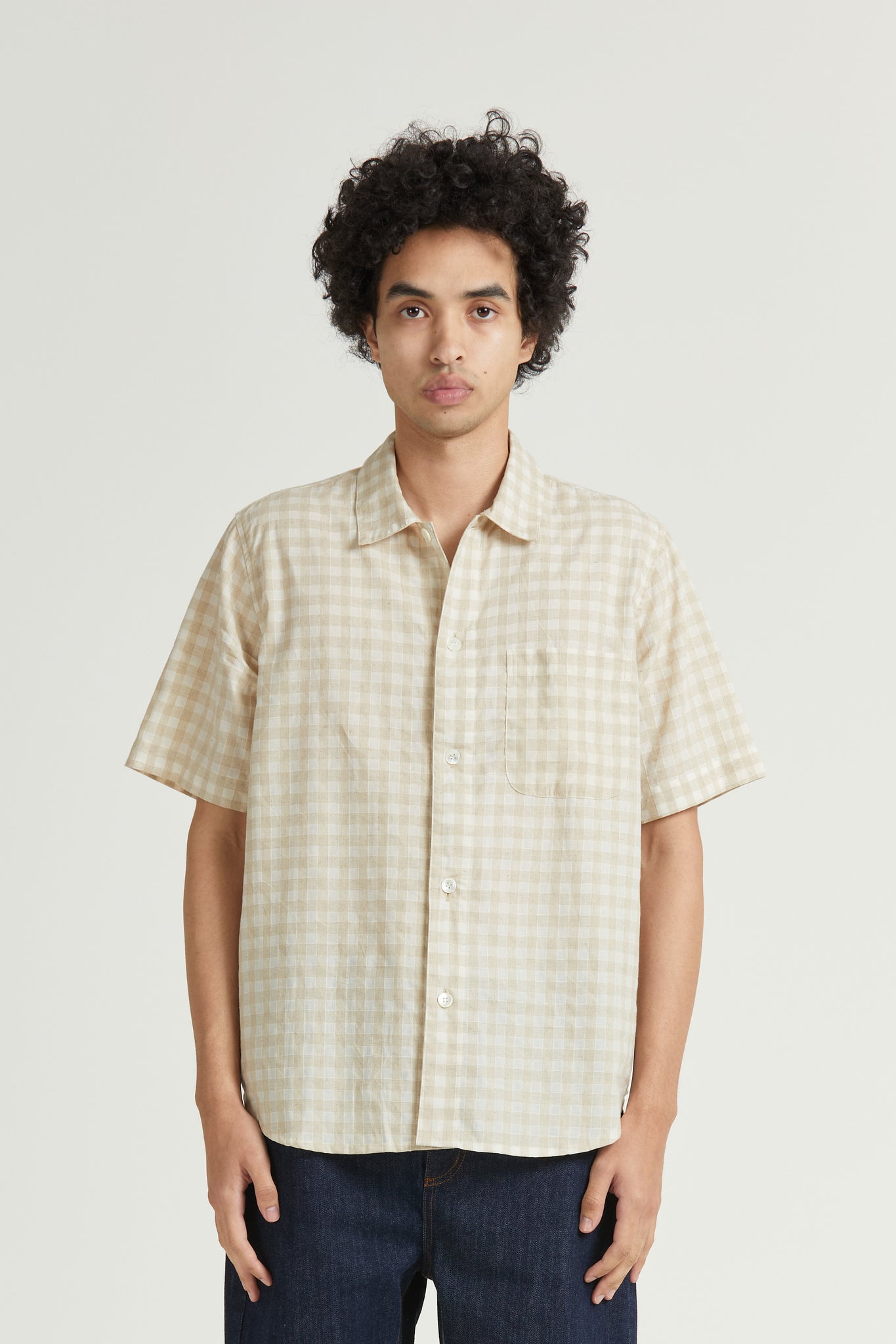 Short Sleeve Curve Shirt, Crinkle Check