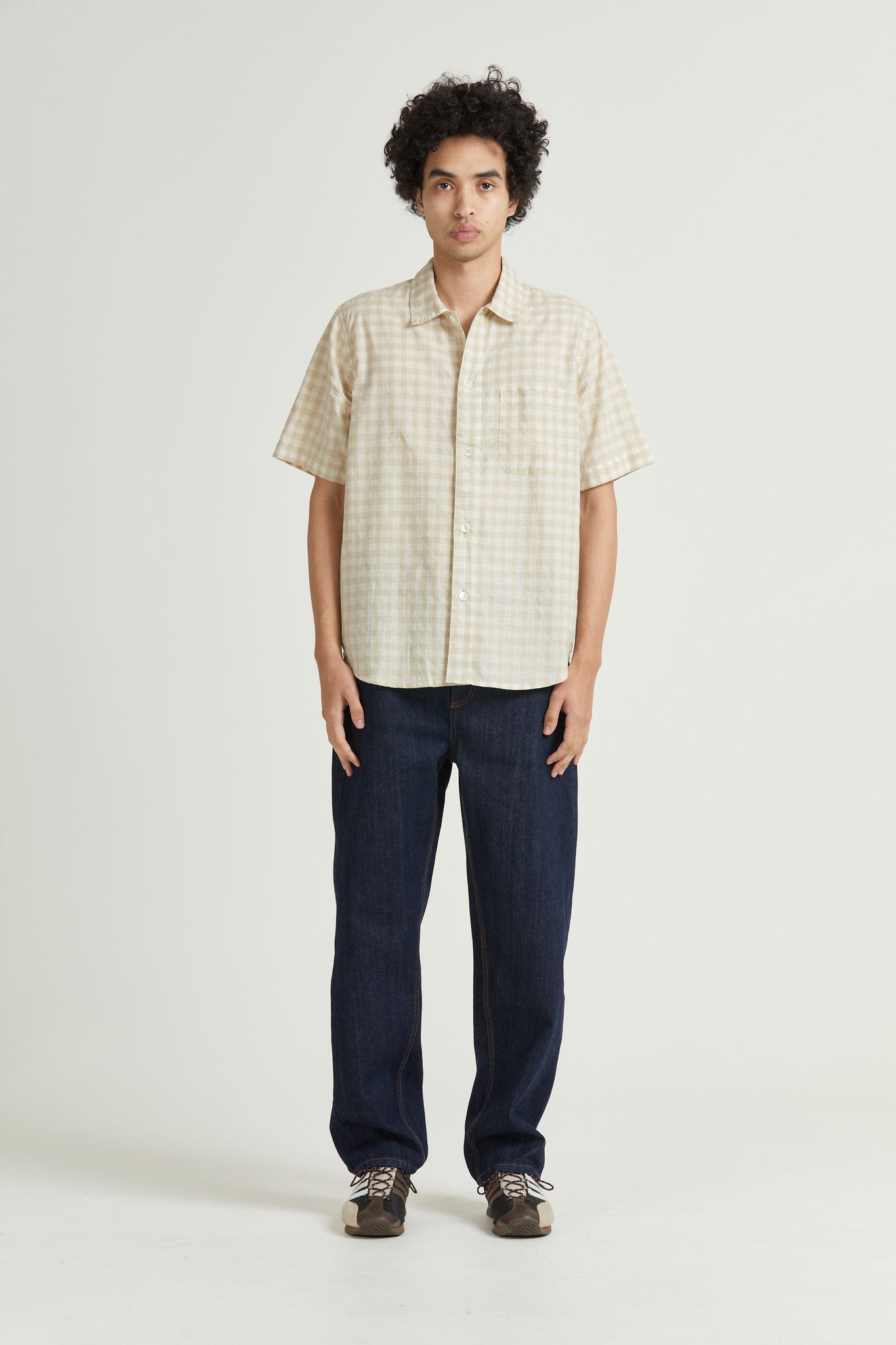 Short Sleeve Curve Shirt, Crinkle Check