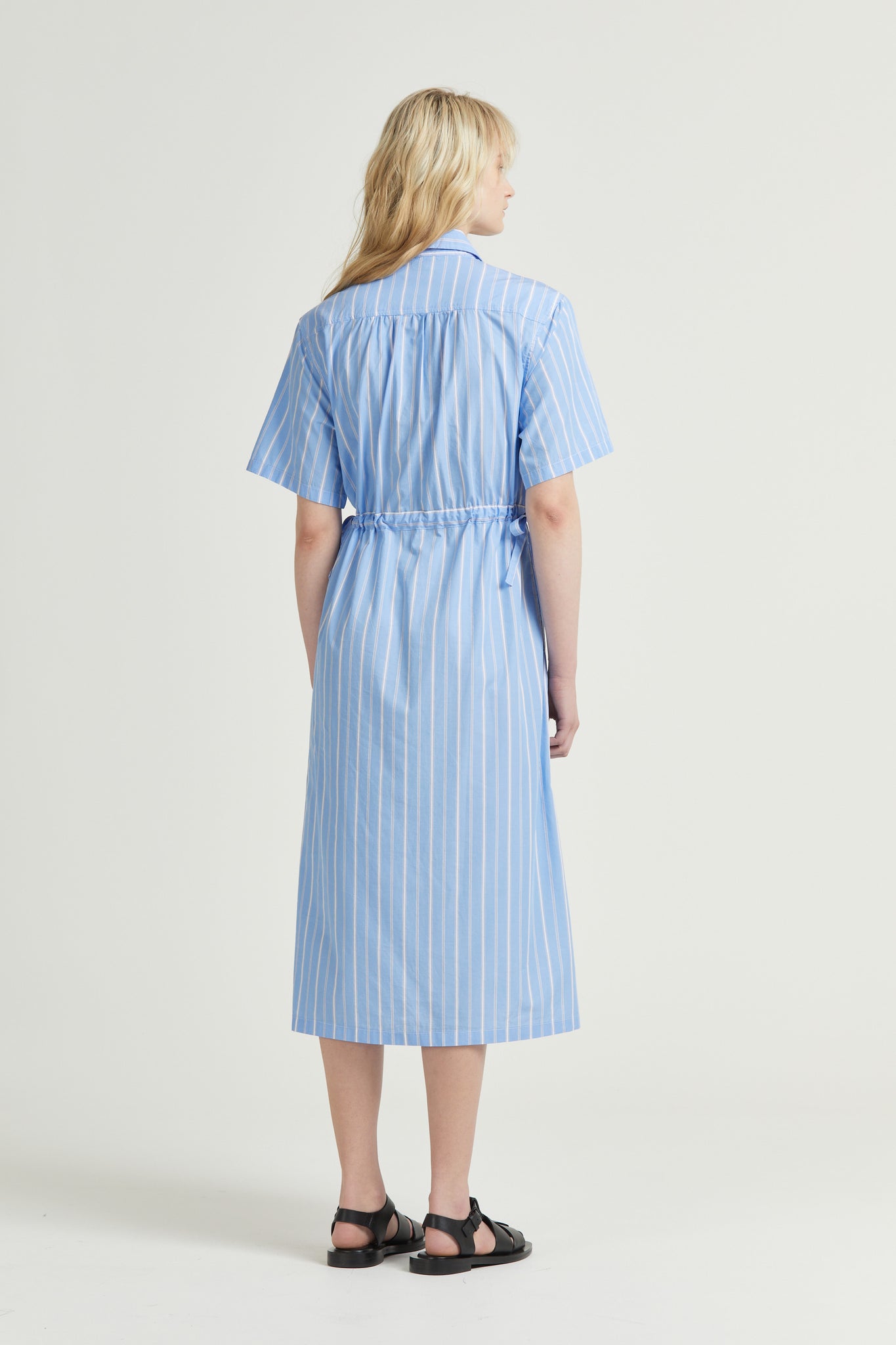 Drawcord Shirt Dress SS, Blue Stripe