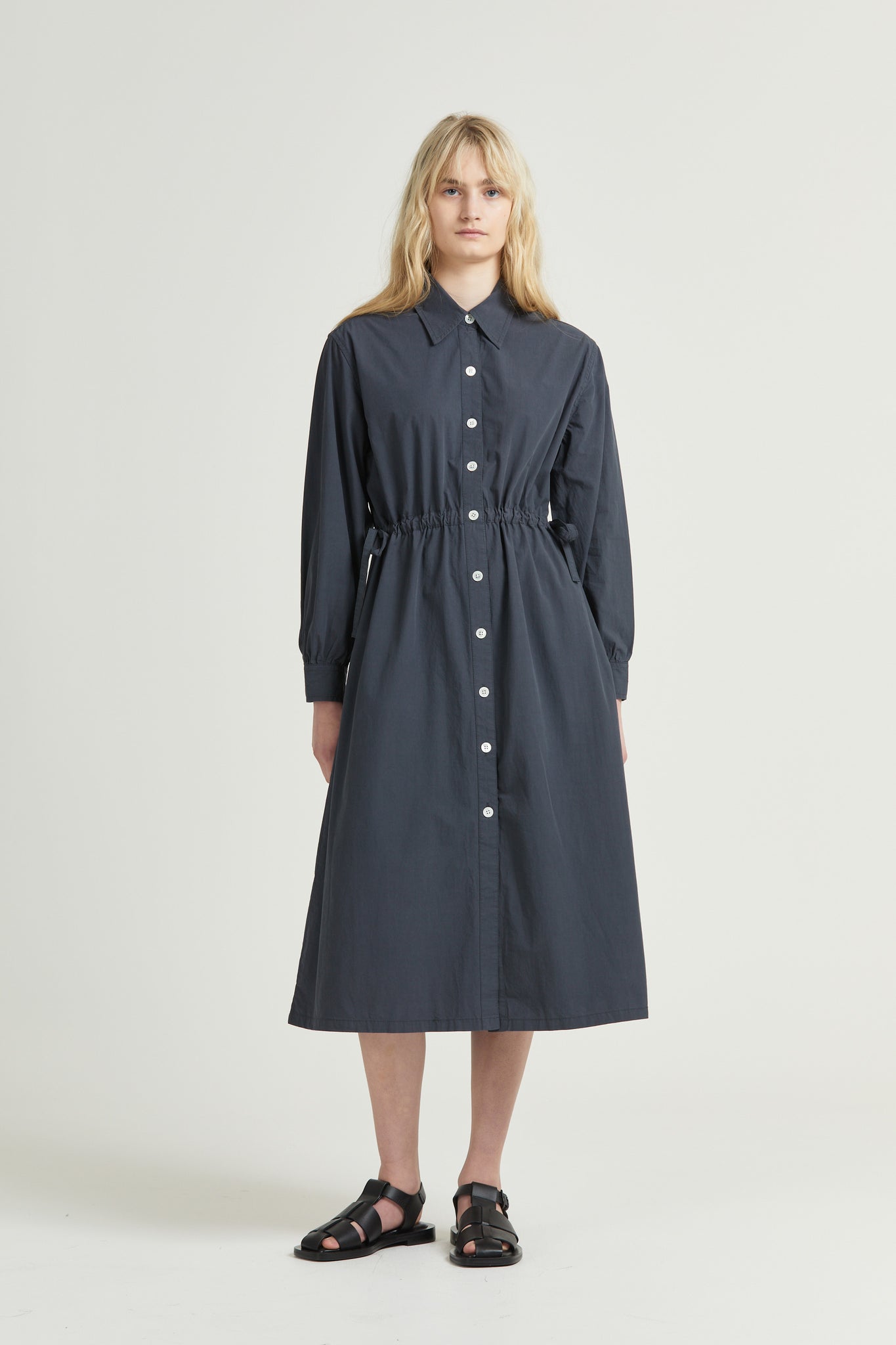 Drawcord Shirt Dress, Slate