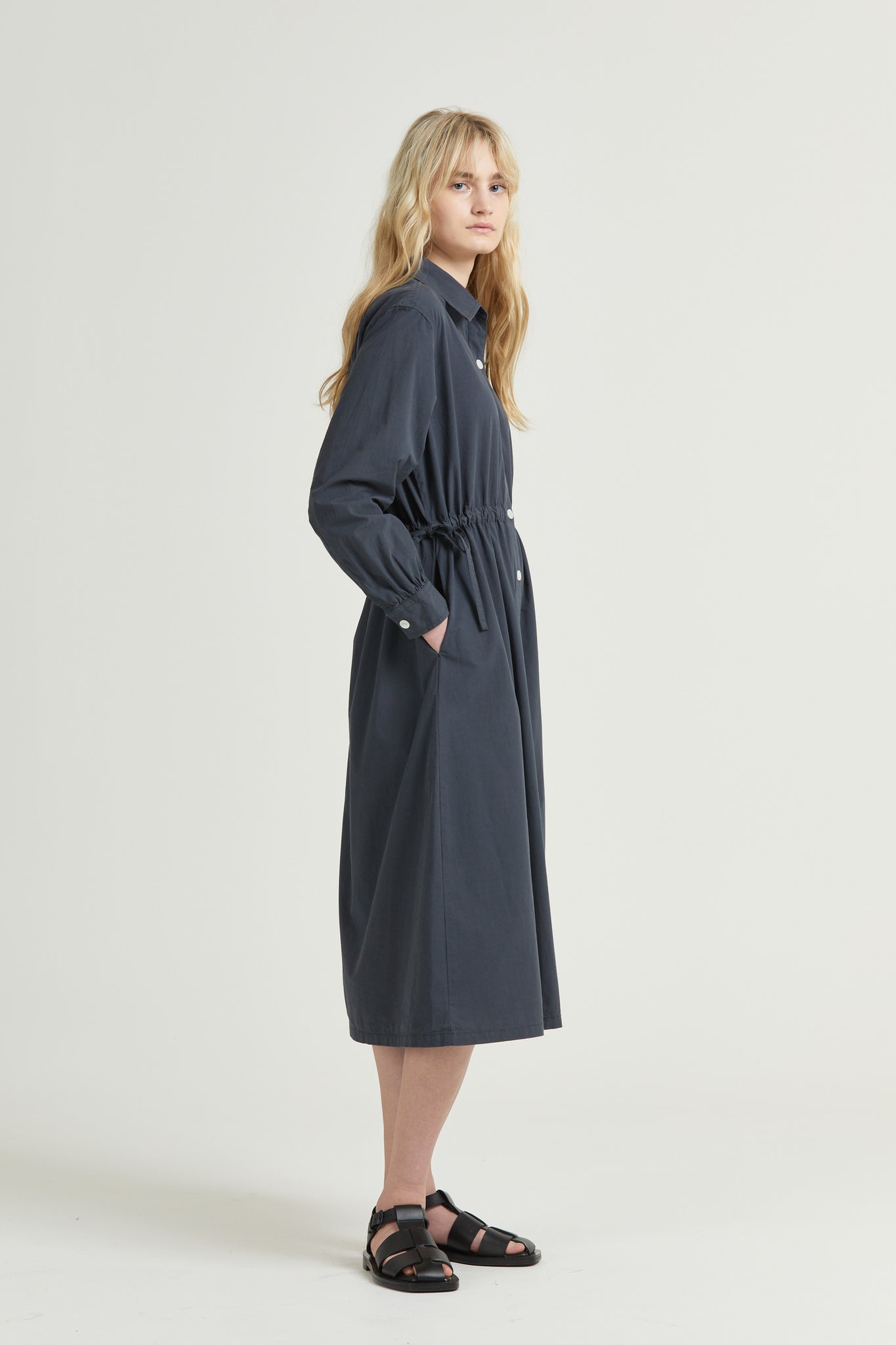 Drawcord Shirt Dress, Slate