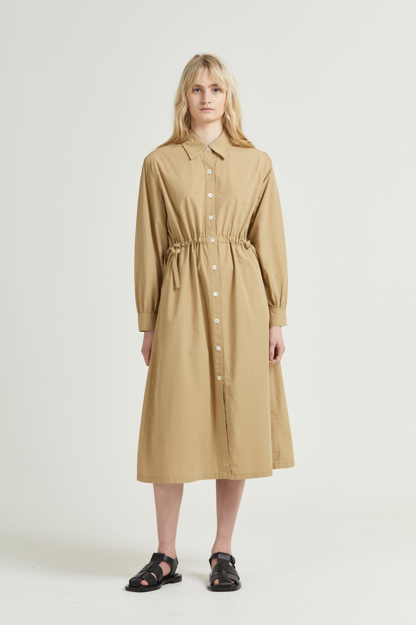 Drawcord Shirt Dress, Sand