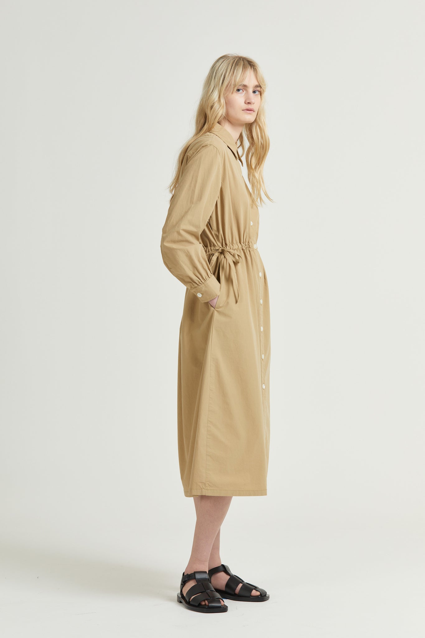 Drawcord Shirt Dress, Sand