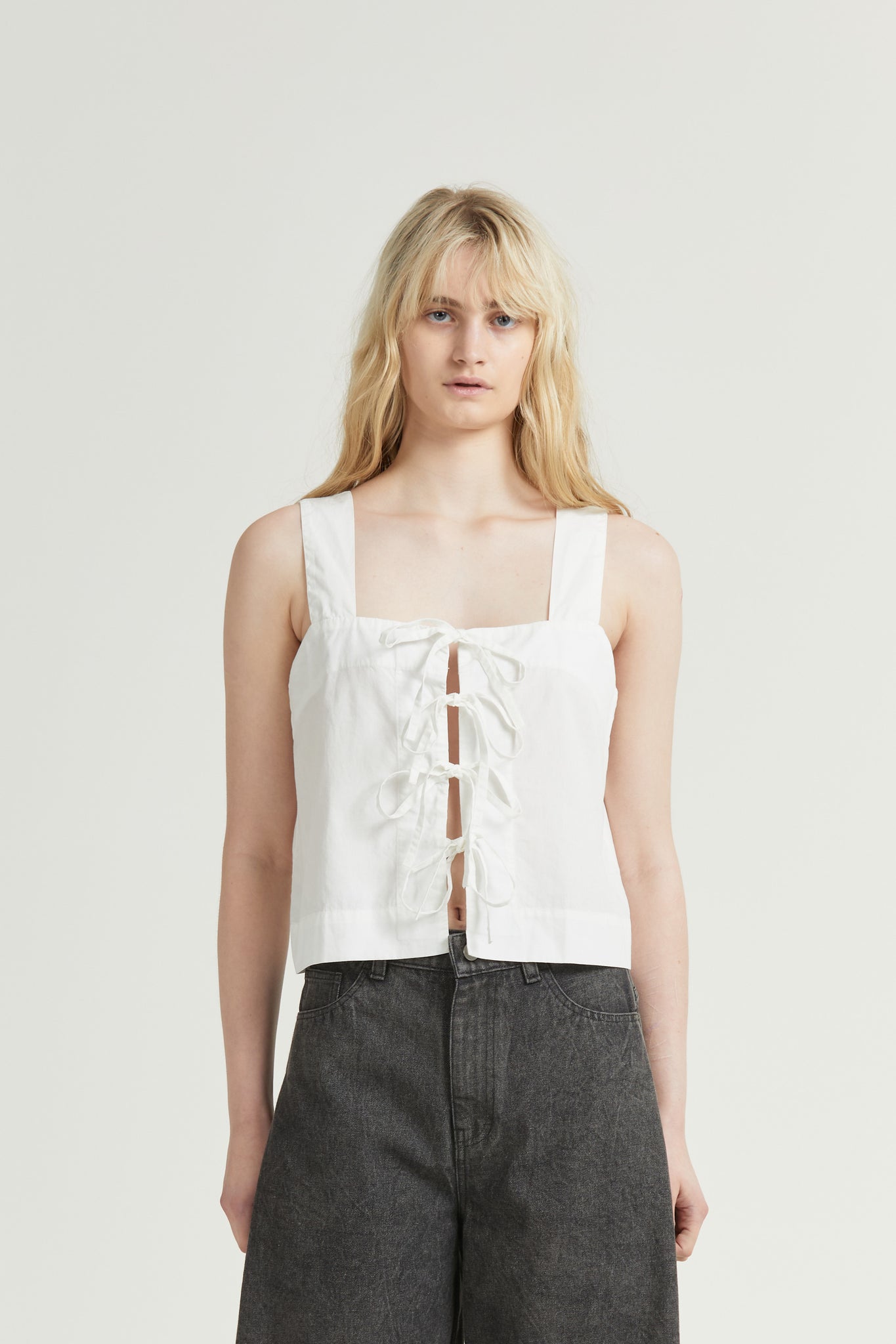 Poplin Tie Top, White