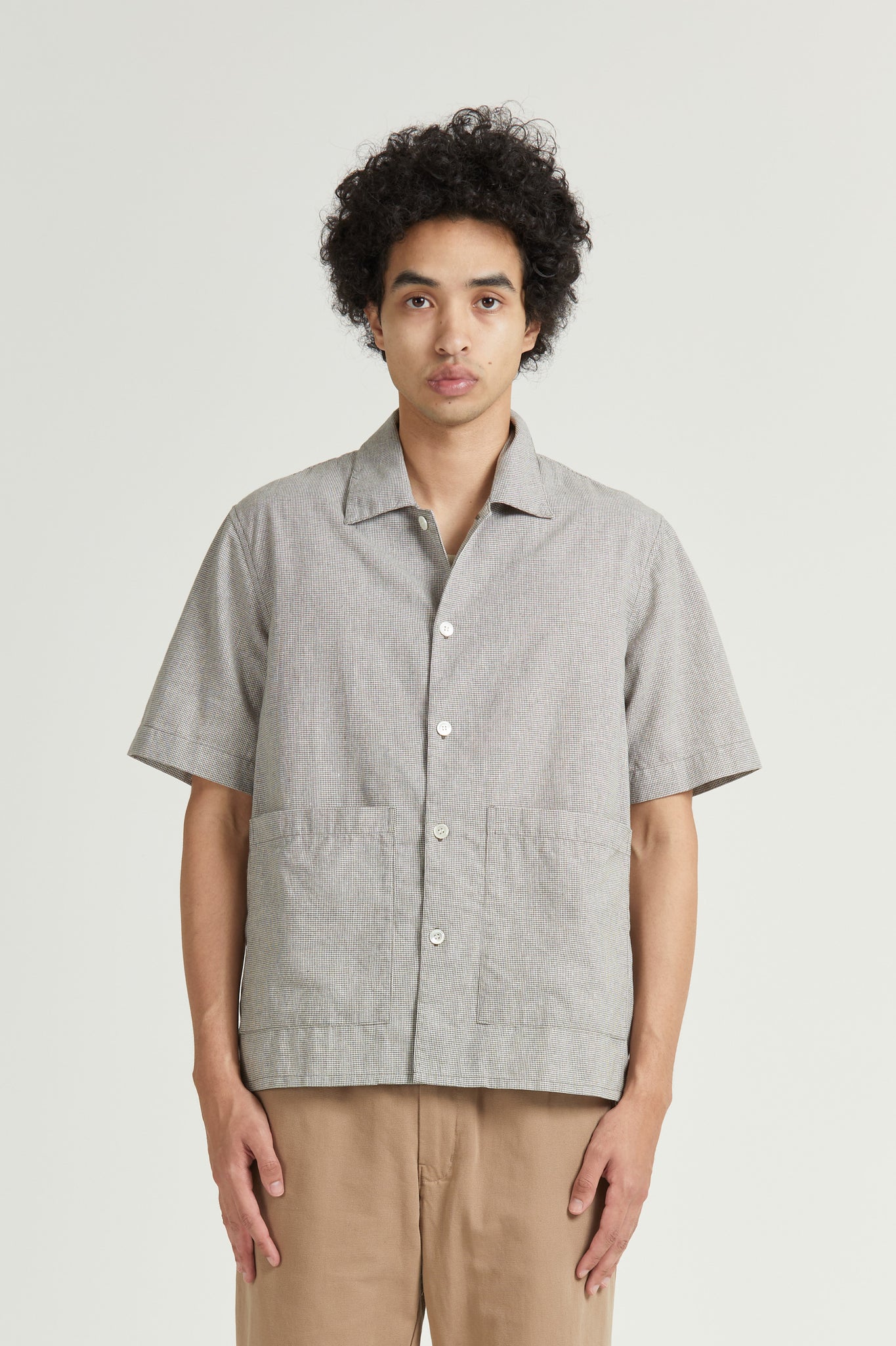 Mid West Pocket Short Sleeve, Linen Puppy Tooth