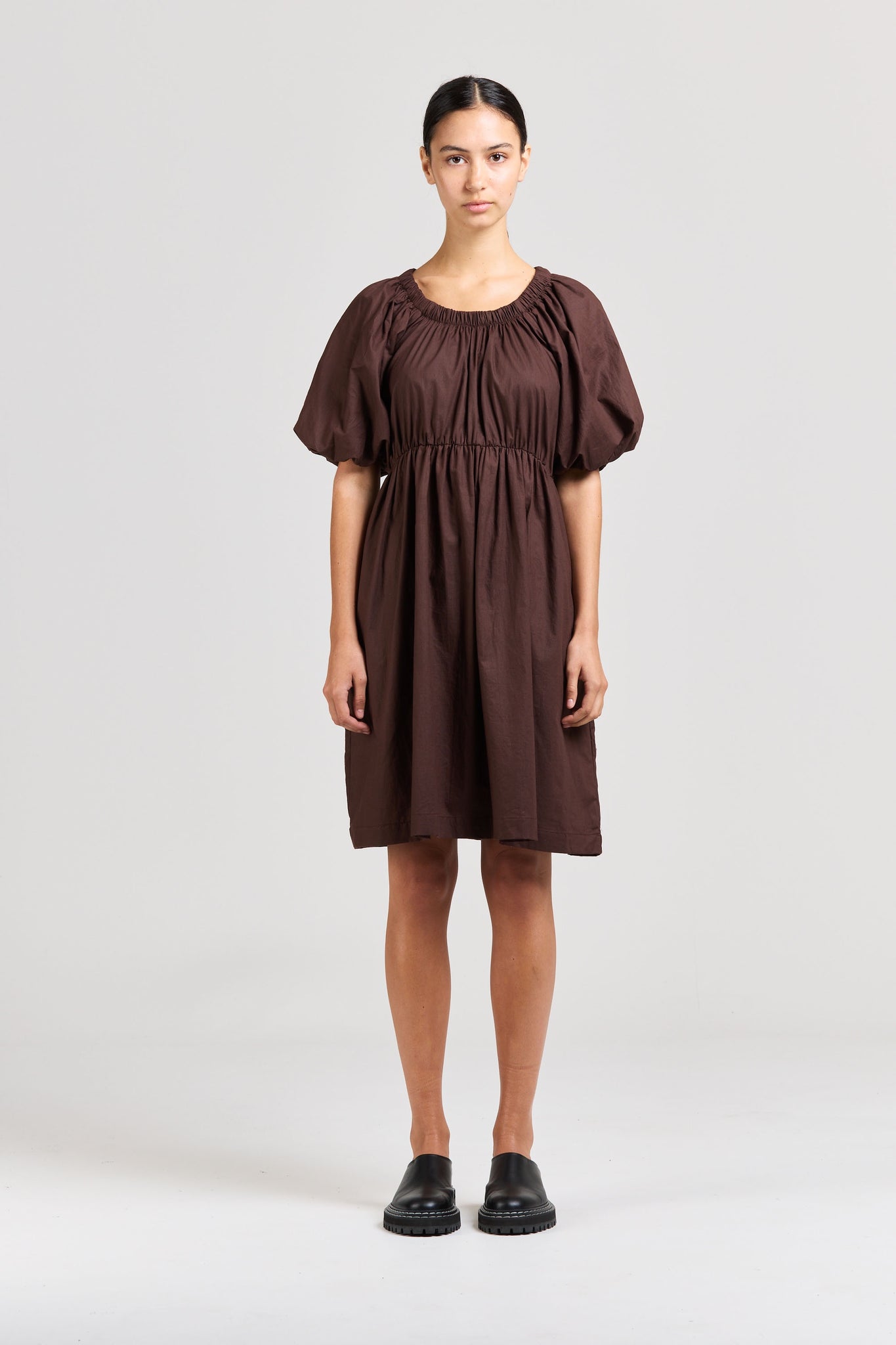 Puff Dress, Poplin, Espresso