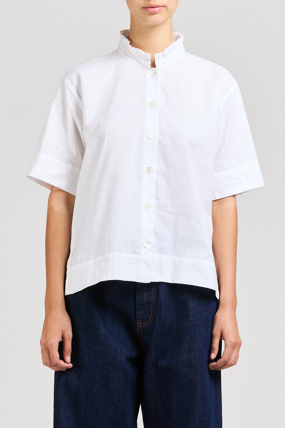 Poplin Frill Shirt, White