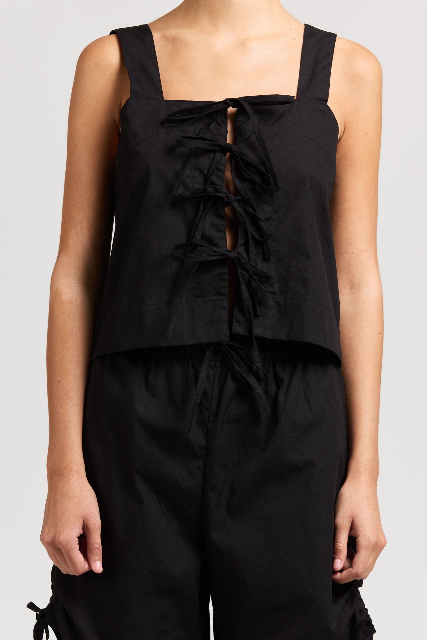 Poplin Tie Top, Black