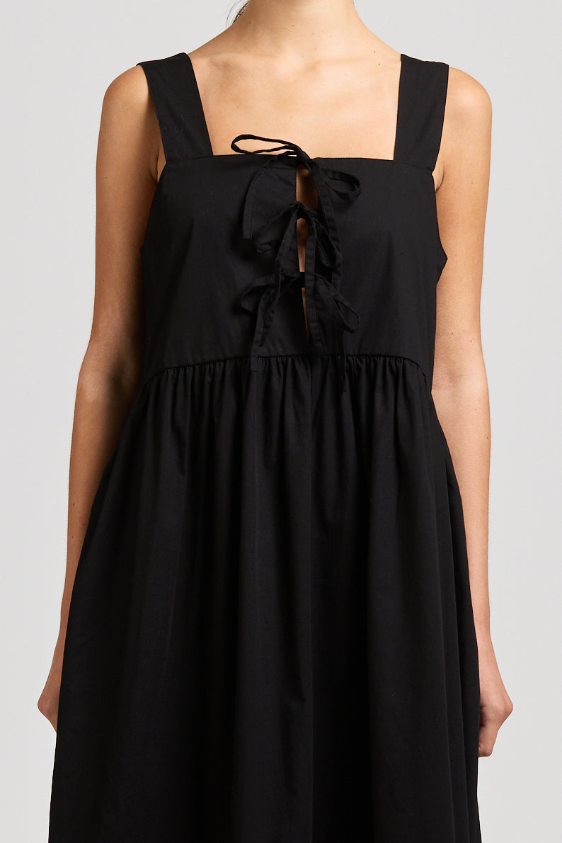 Poplin Tie Dress, Black