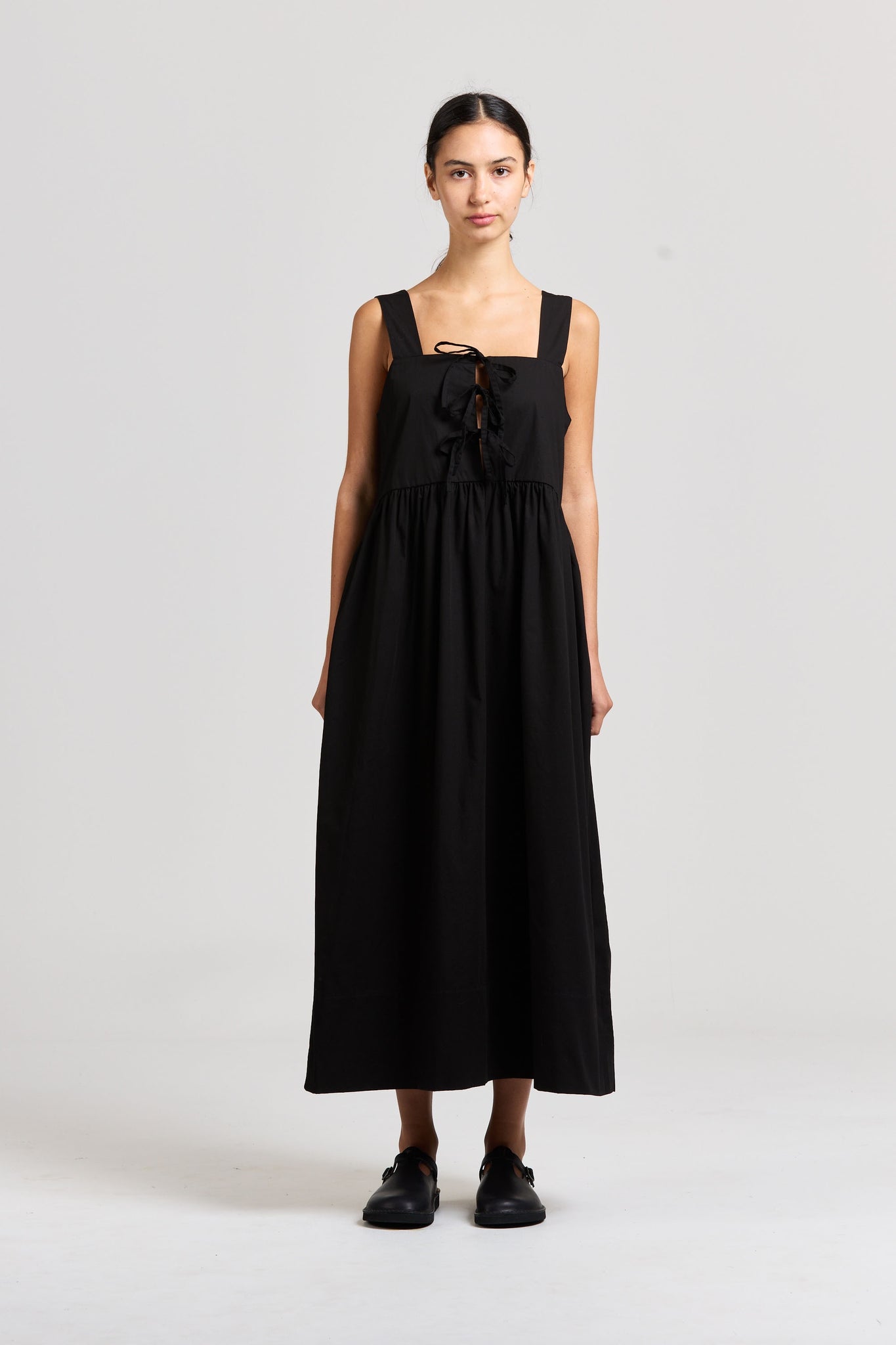 Poplin Tie Dress, Black