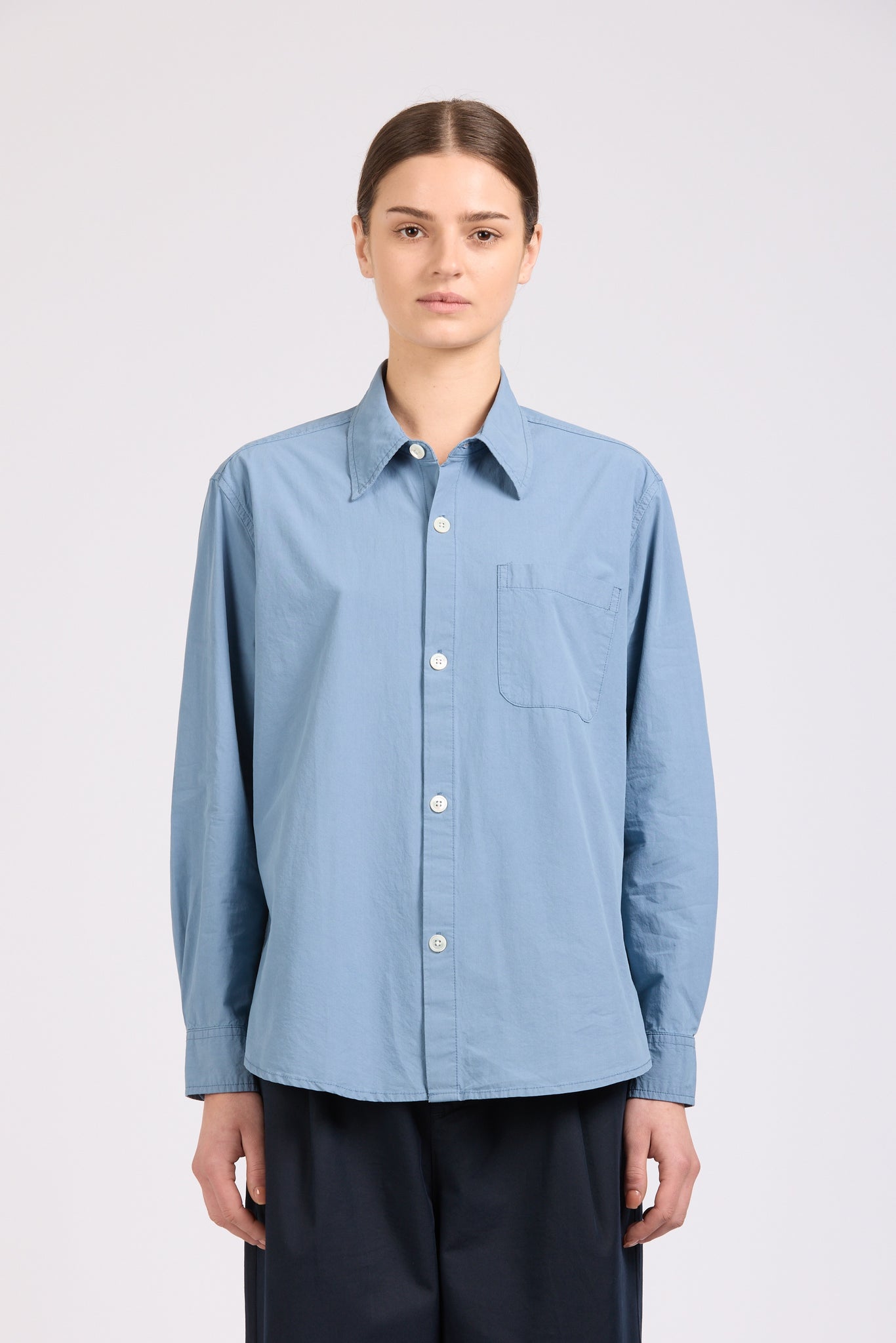 Women's Box Super Shirt, Poplin, Dusty Blue