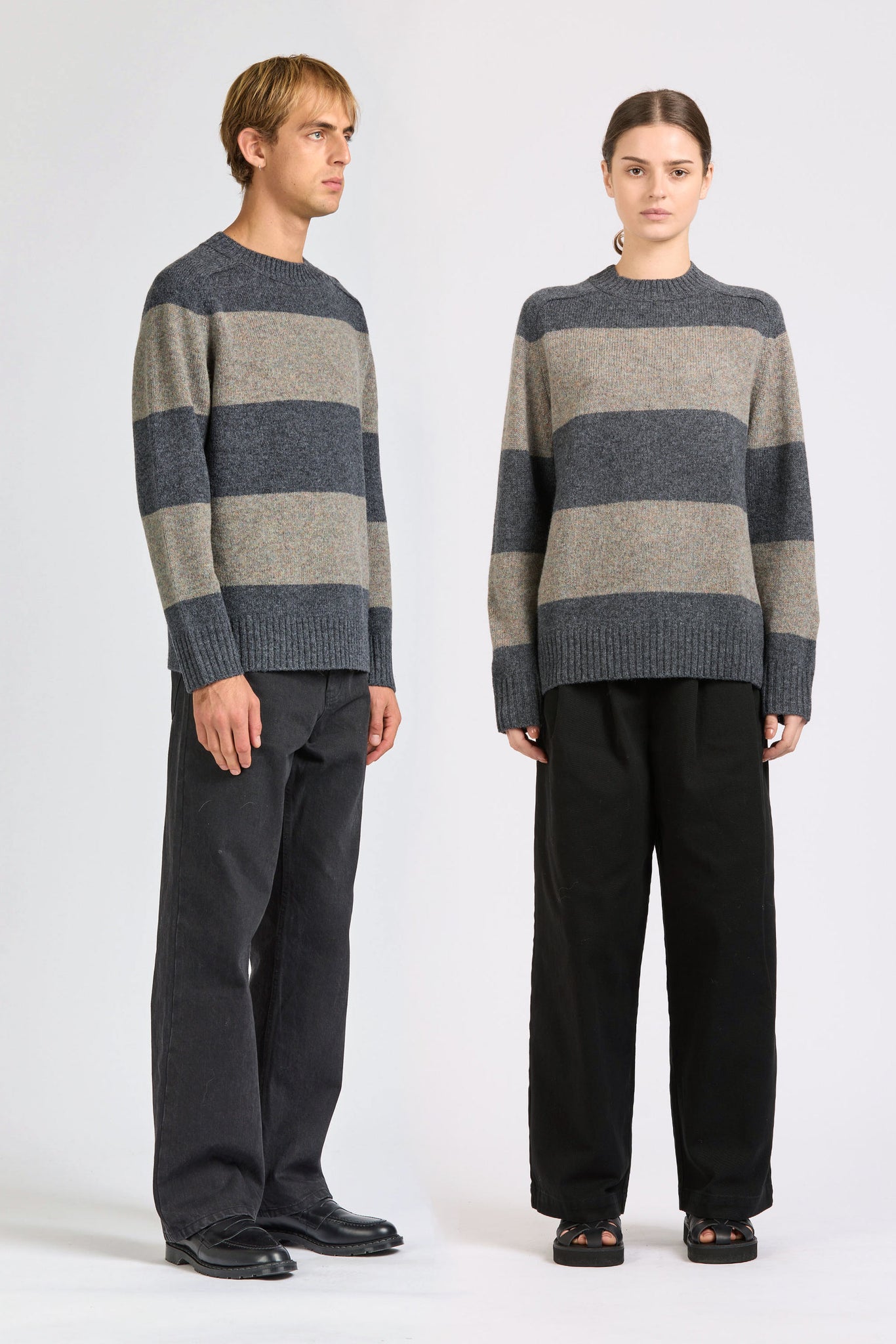 Fisherman Stripe Crew, Grey / Grey