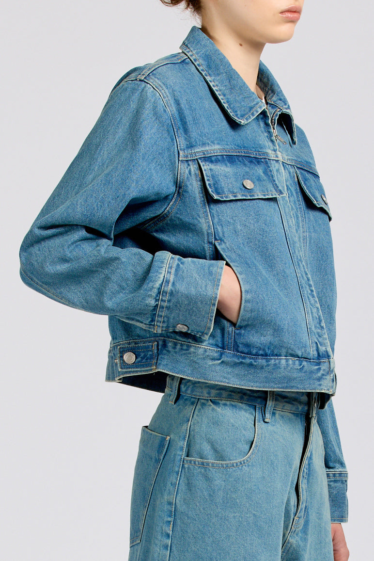 Zip Blouson, Selvedge Denim, Vintage Stonewash