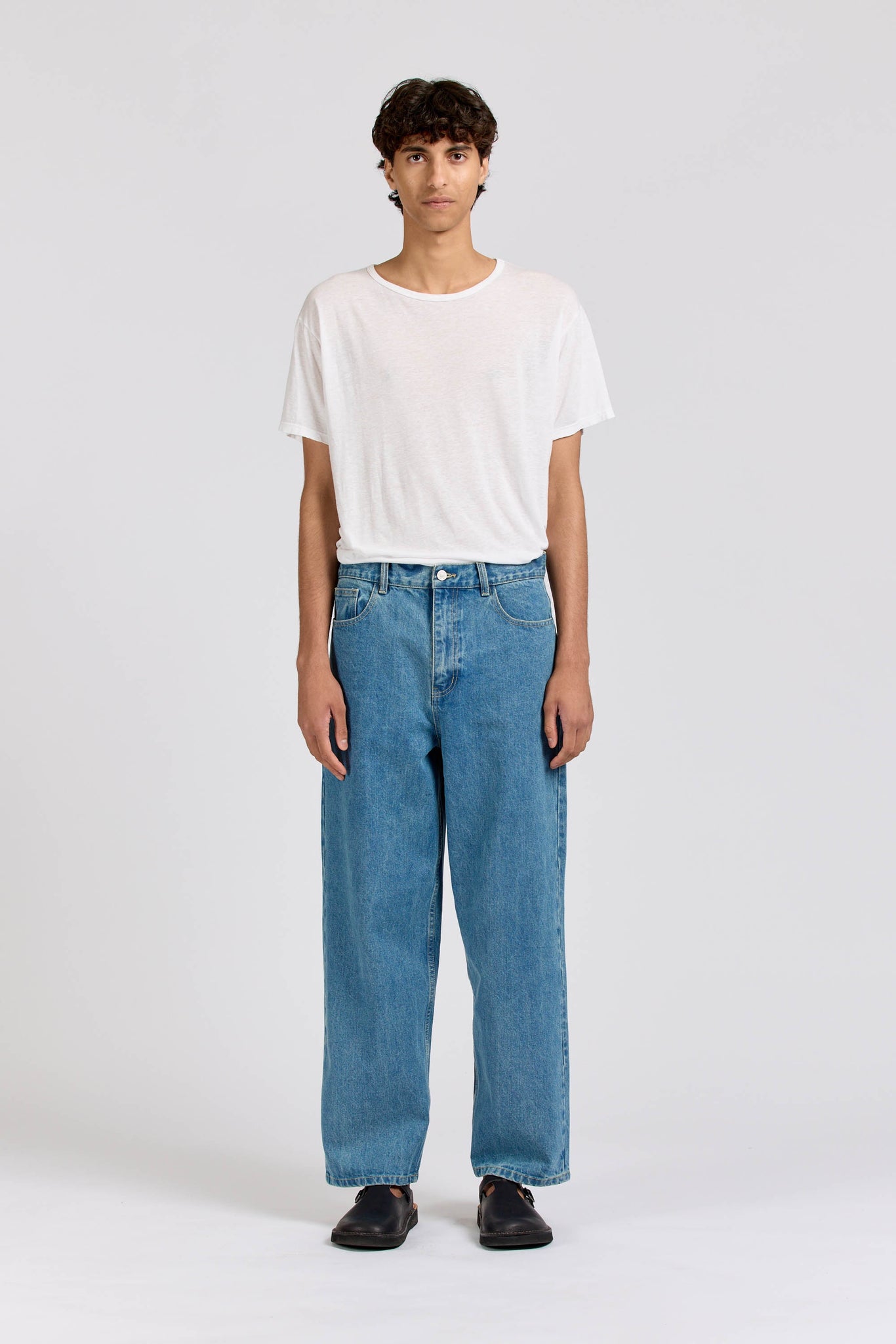 Men's Wide Leg Selvedge Jean, Stone Wash