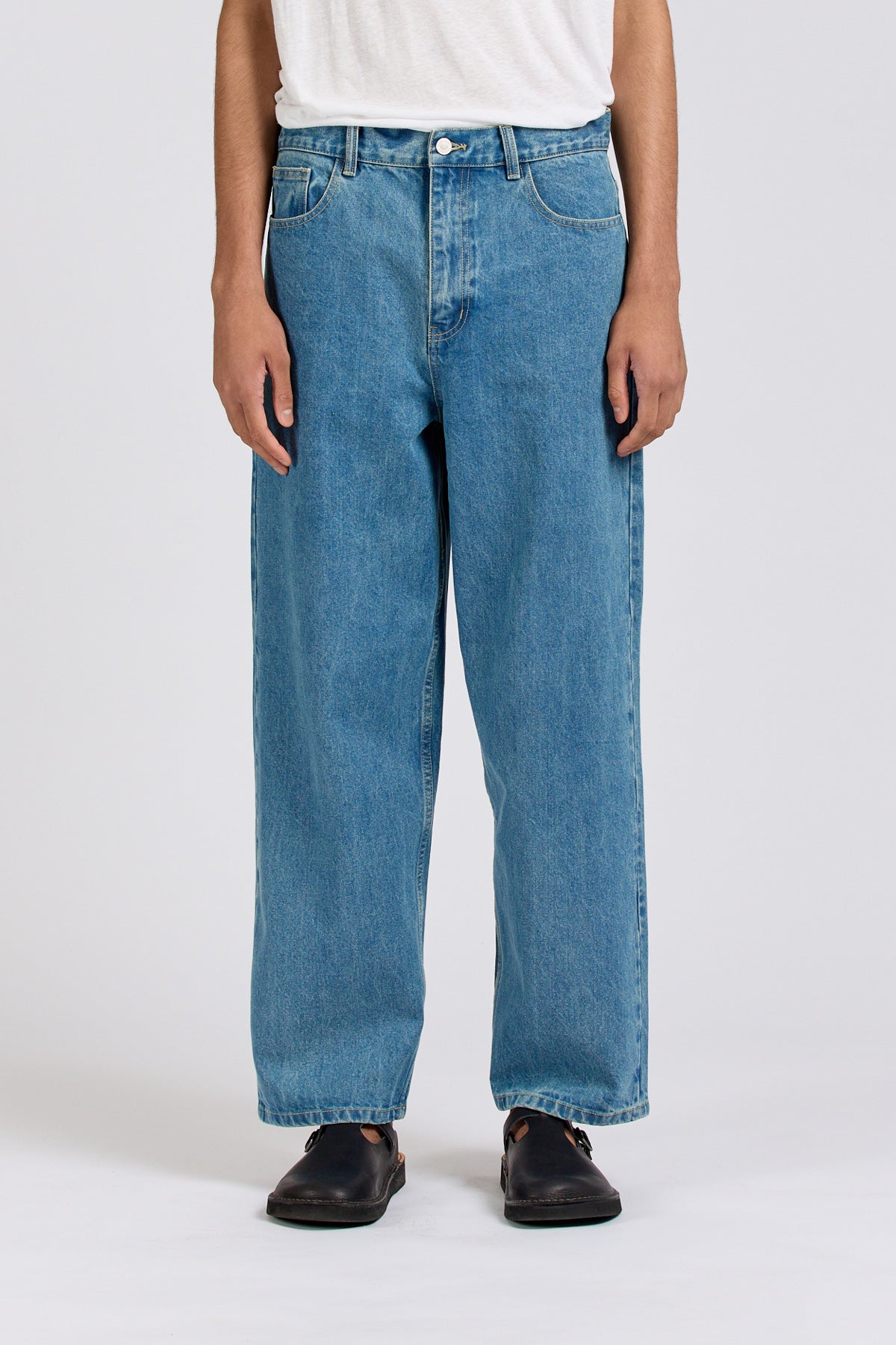 Men's Wide Leg Selvedge Jean, Stone Wash