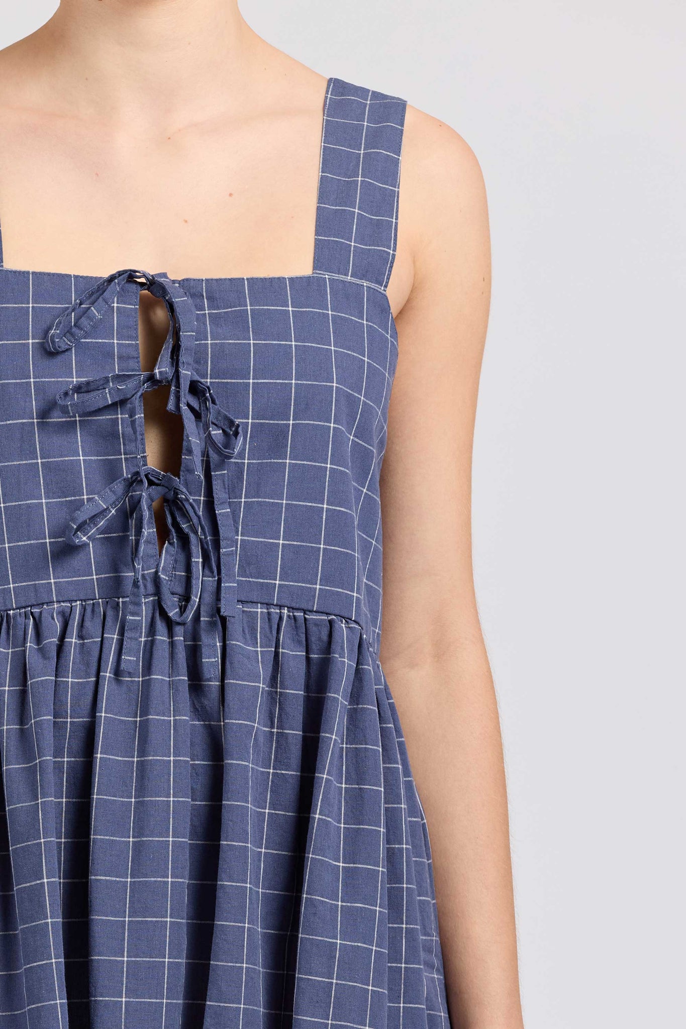 Tie Dress Mini, Square Check, Navy