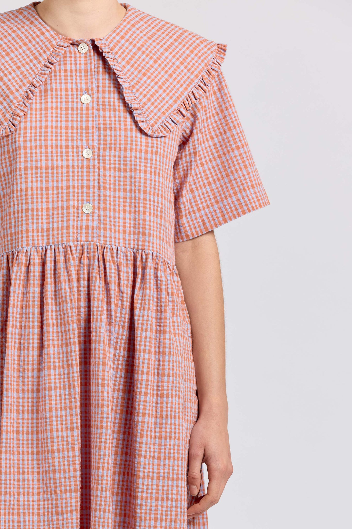 Big Frill Midi,  Seersucker Check, Orange Lilac