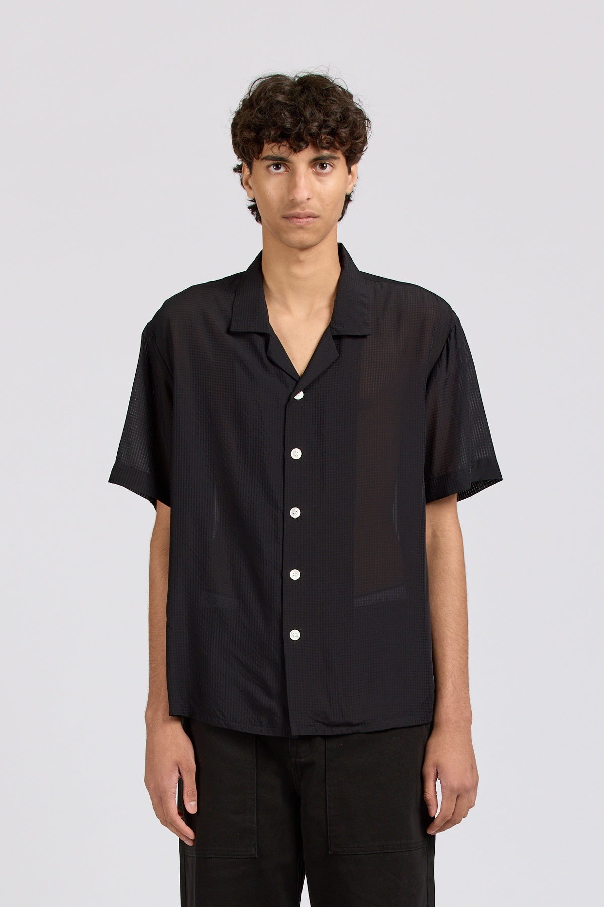 Numan Shirt, Silk Check, Black
