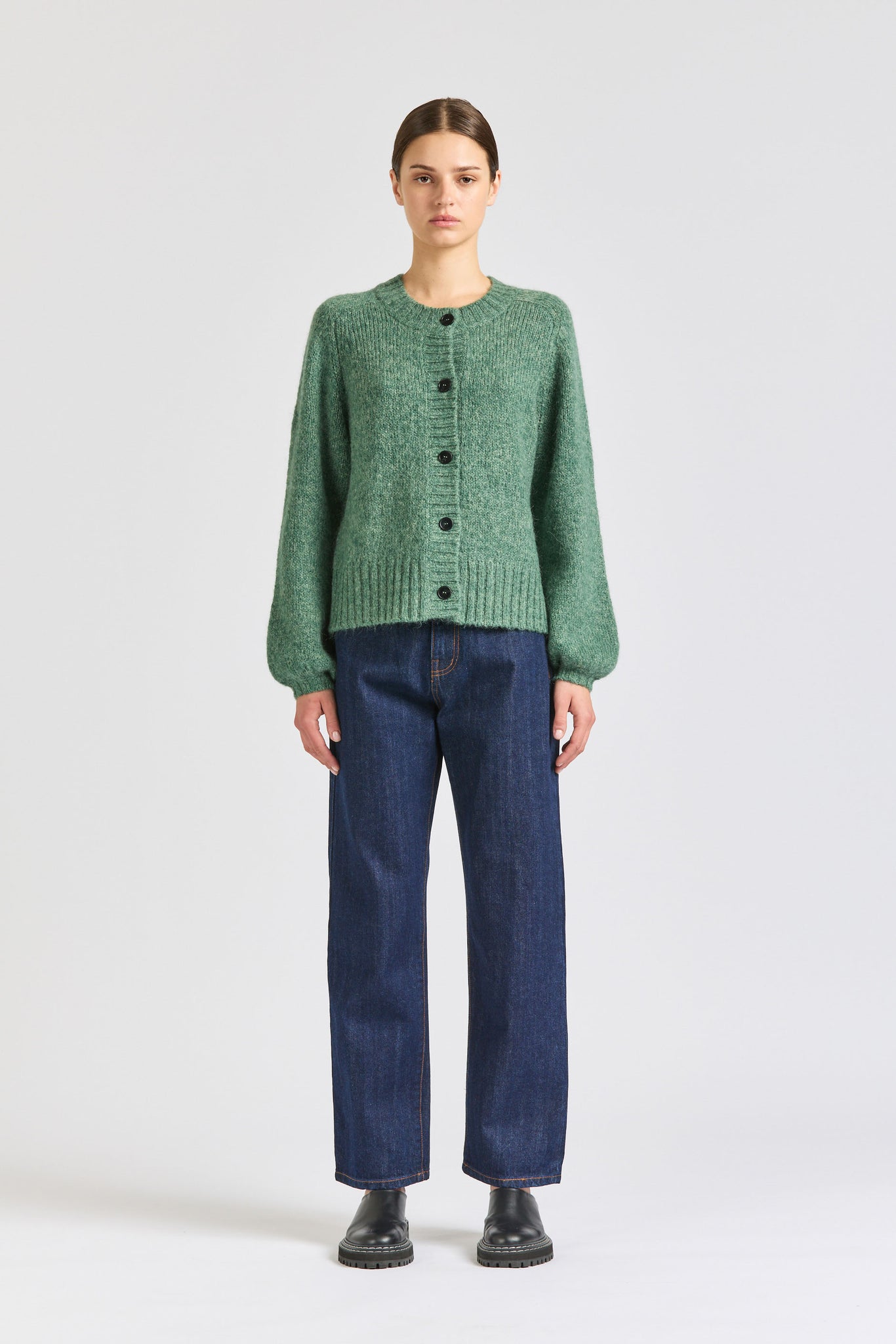 Balloon Sleeve Mohair Cardigan, Pond
