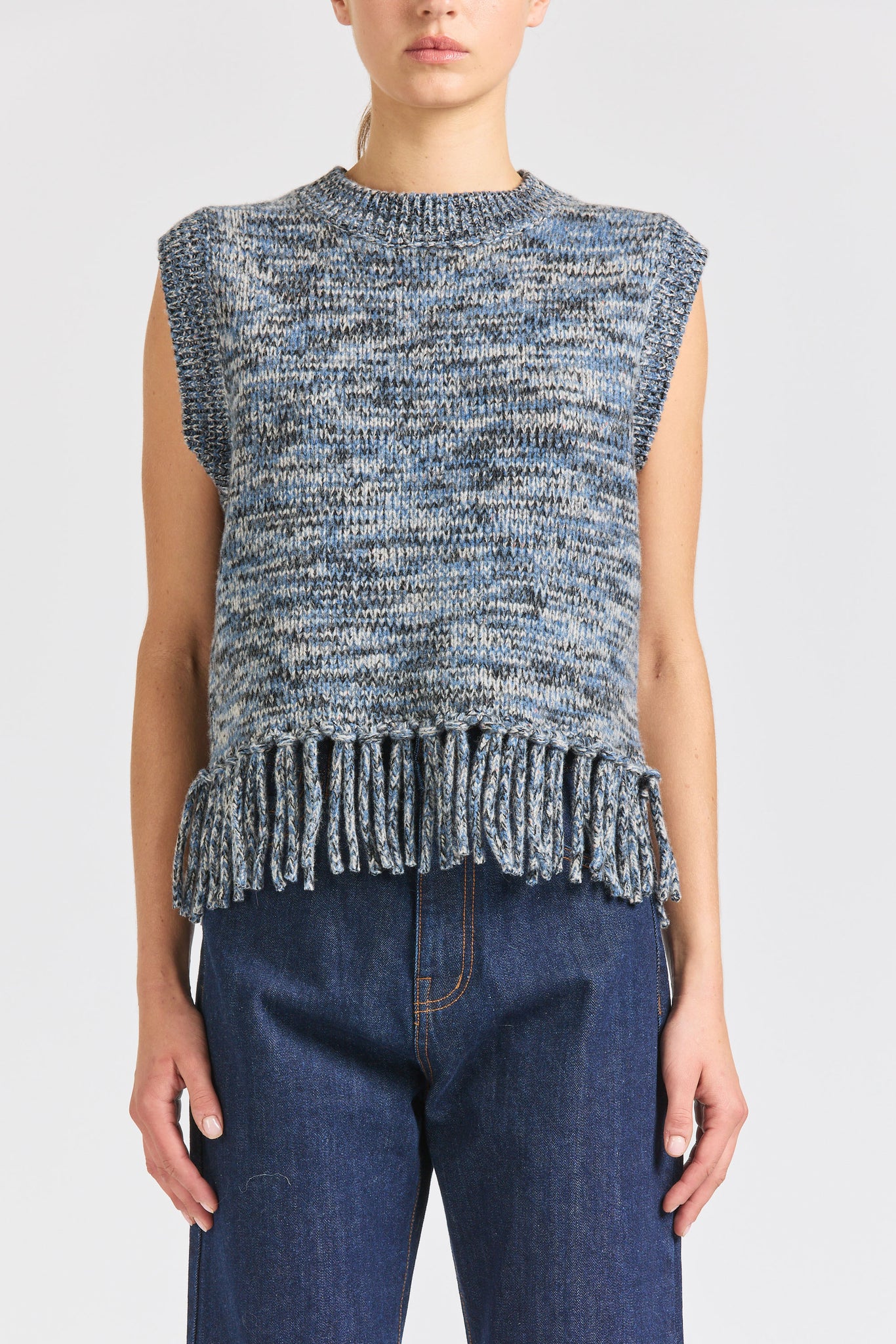 Fringe Vest, Blue Marle