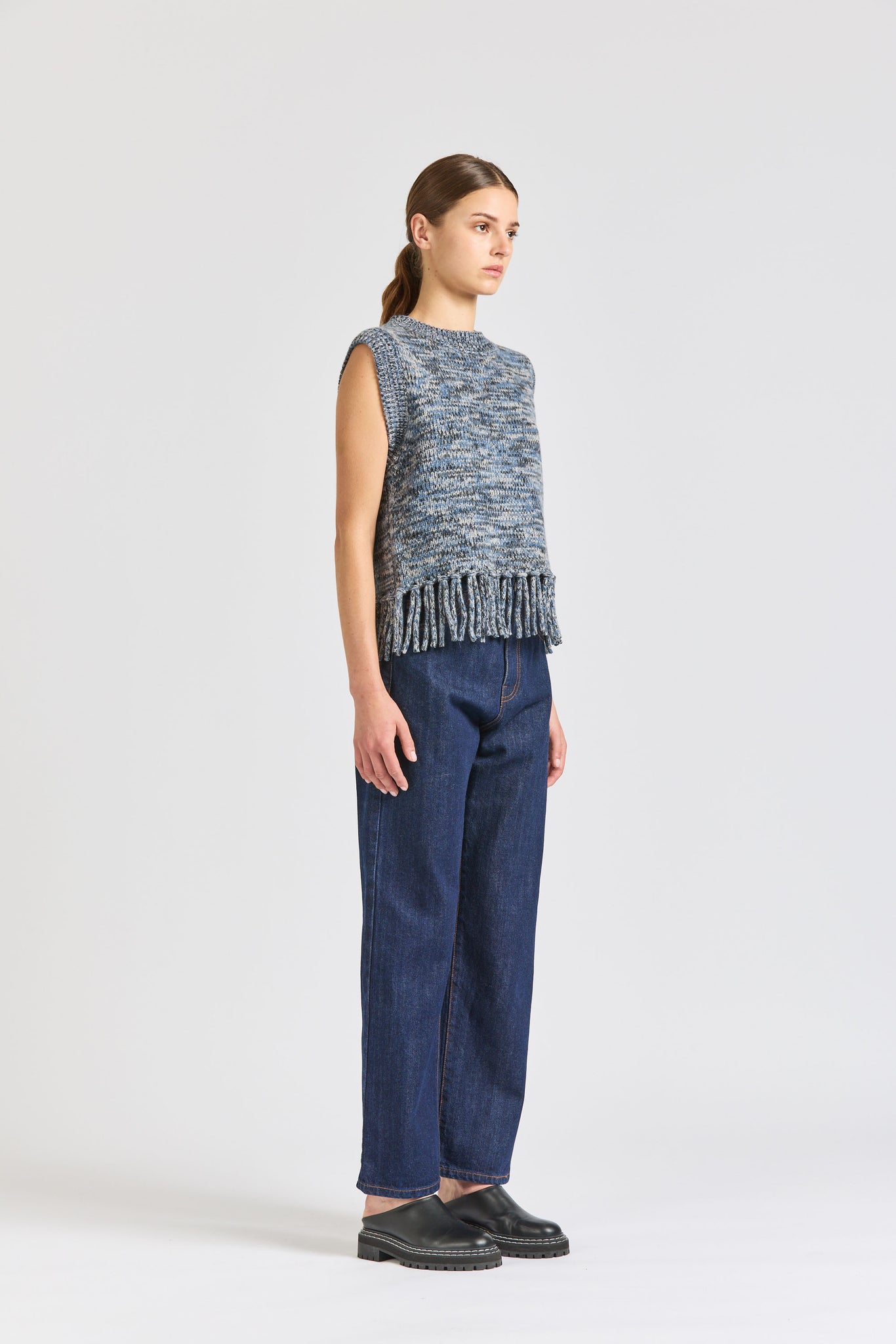 Fringe Vest, Blue Marle