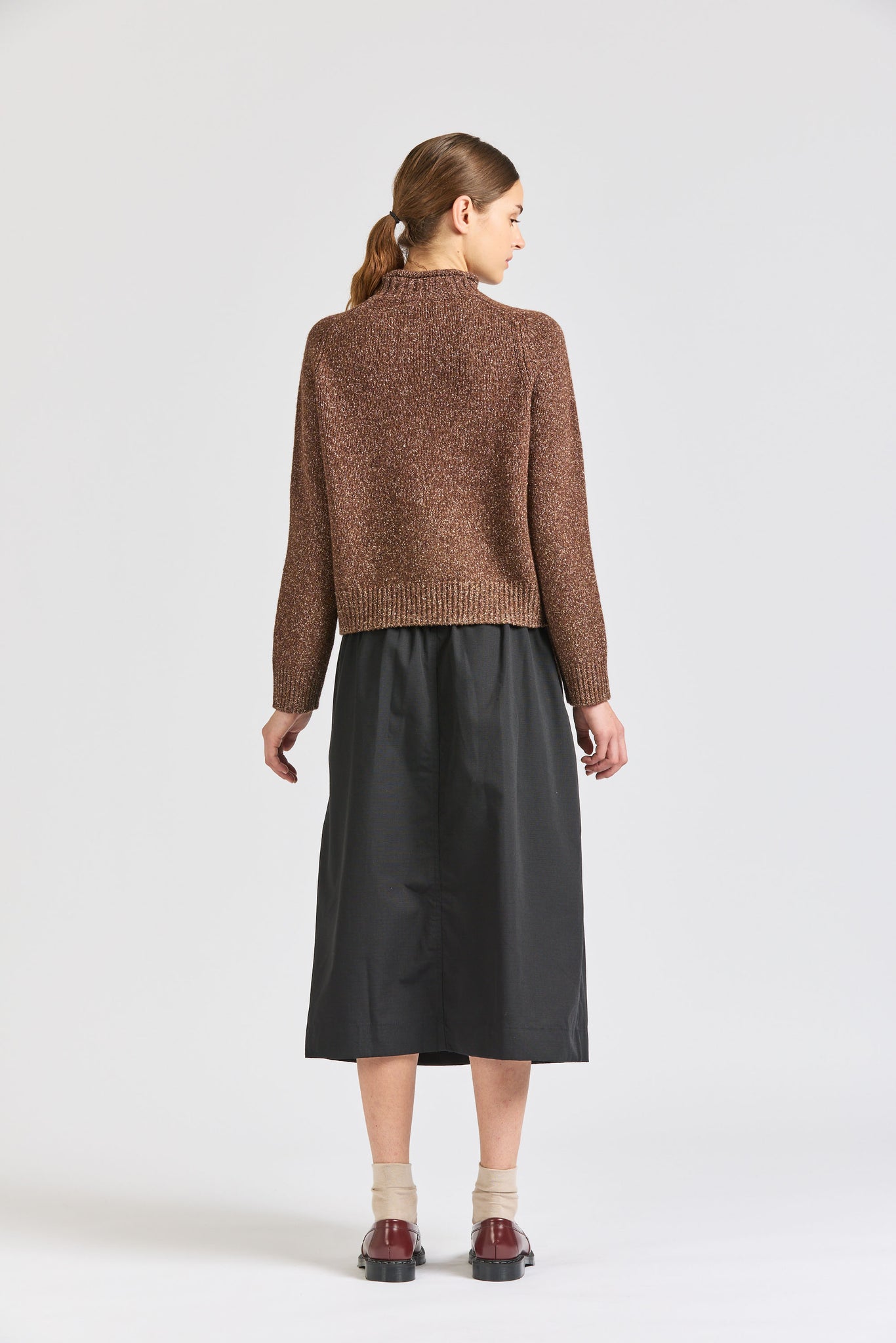 Cropped Silk Roll Neck, Chestnut