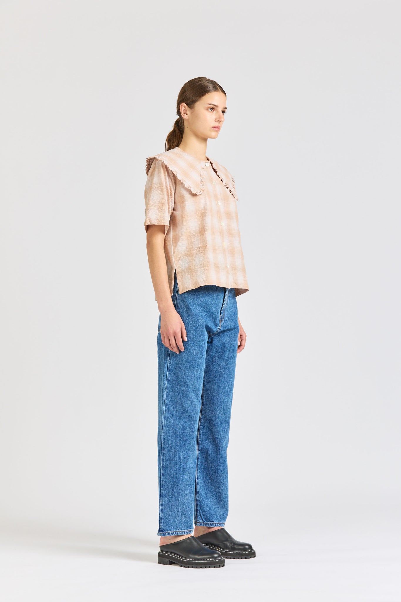 Big Frill Shirt SS, Peach Check