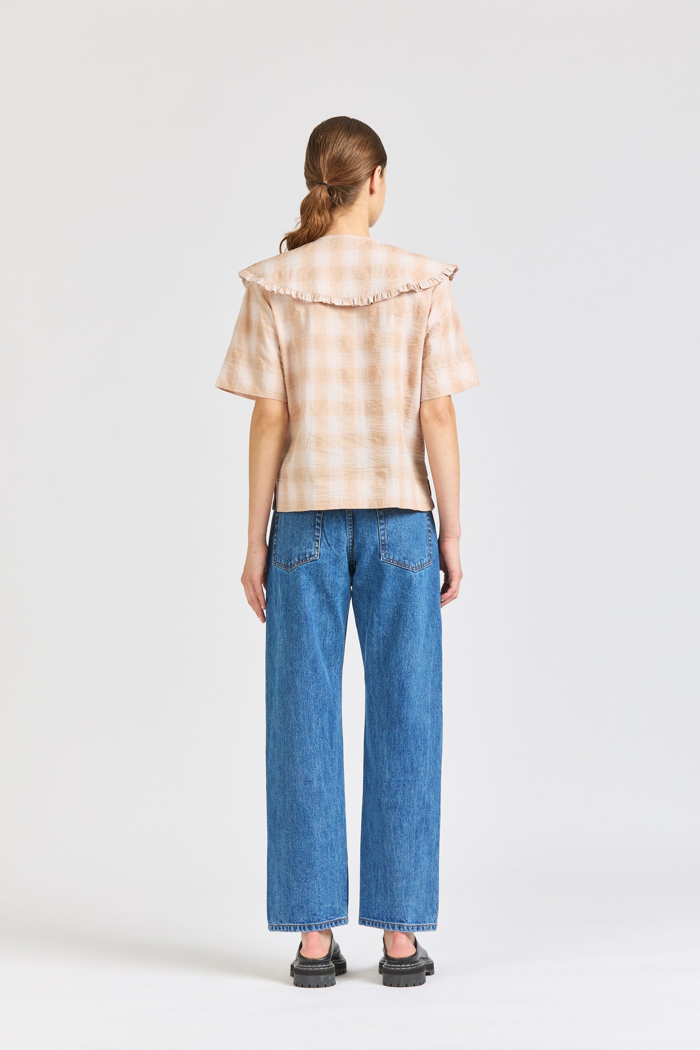 Big Frill Shirt SS, Peach Check