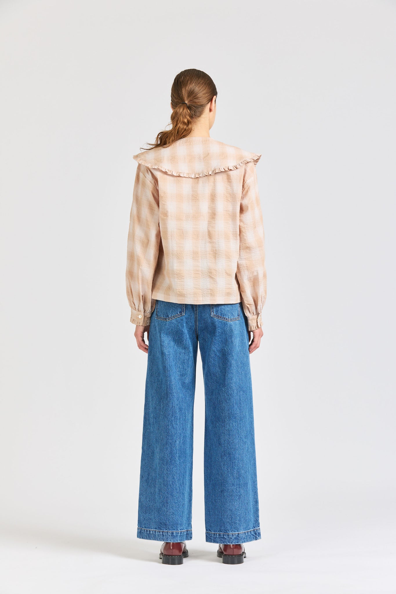 Big Frill Long Sleeve, Peach Check