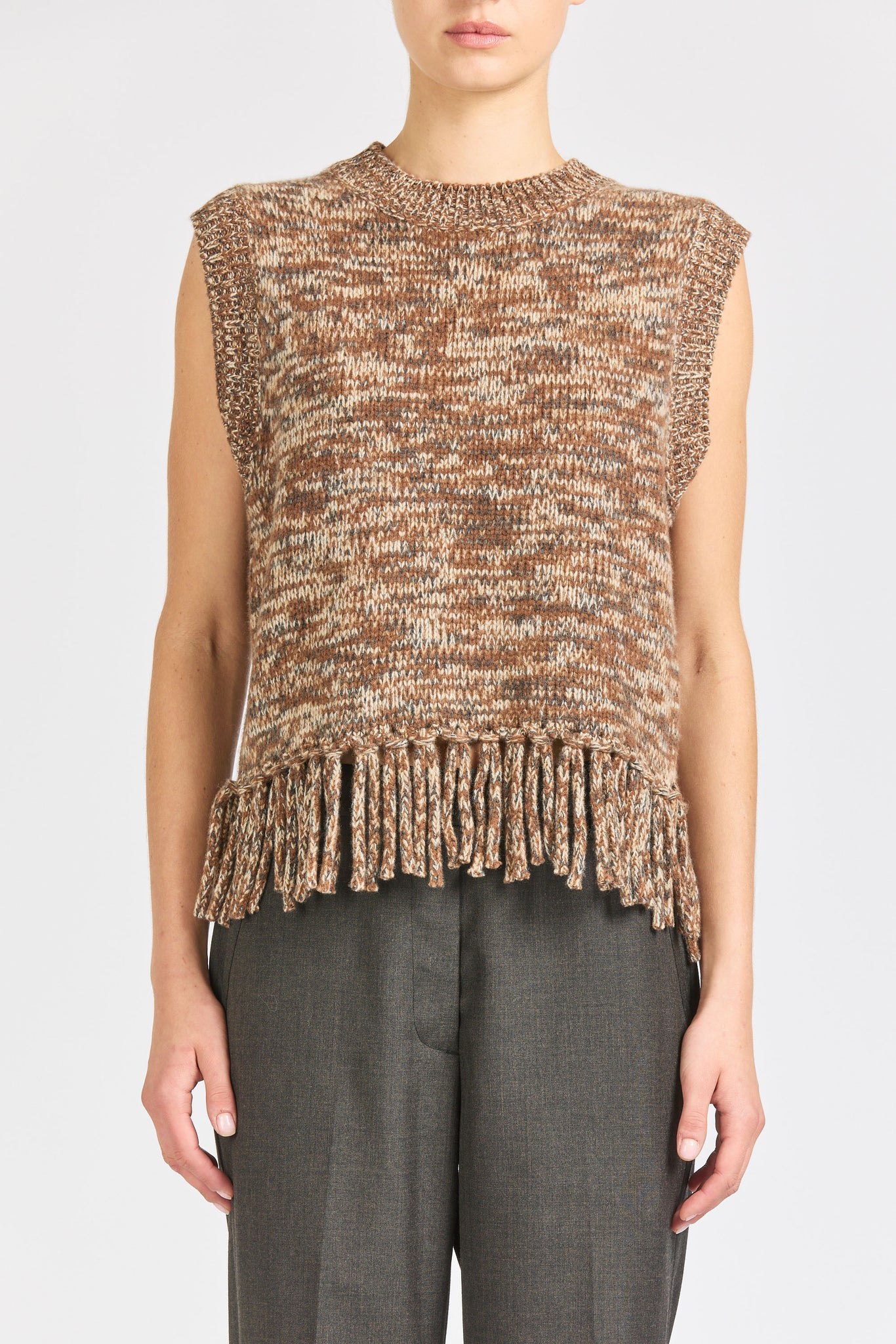 Fringe Vest, Brown Marle