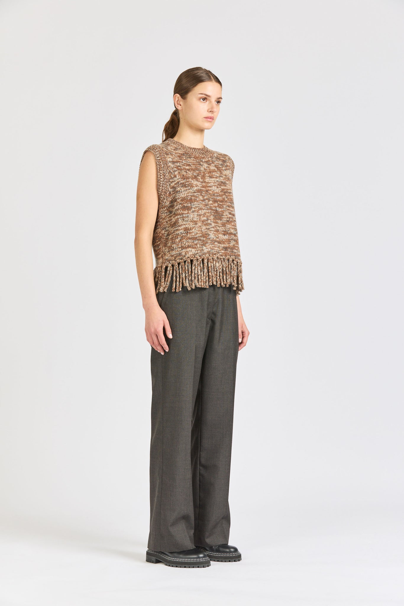 Fringe Vest, Brown Marle