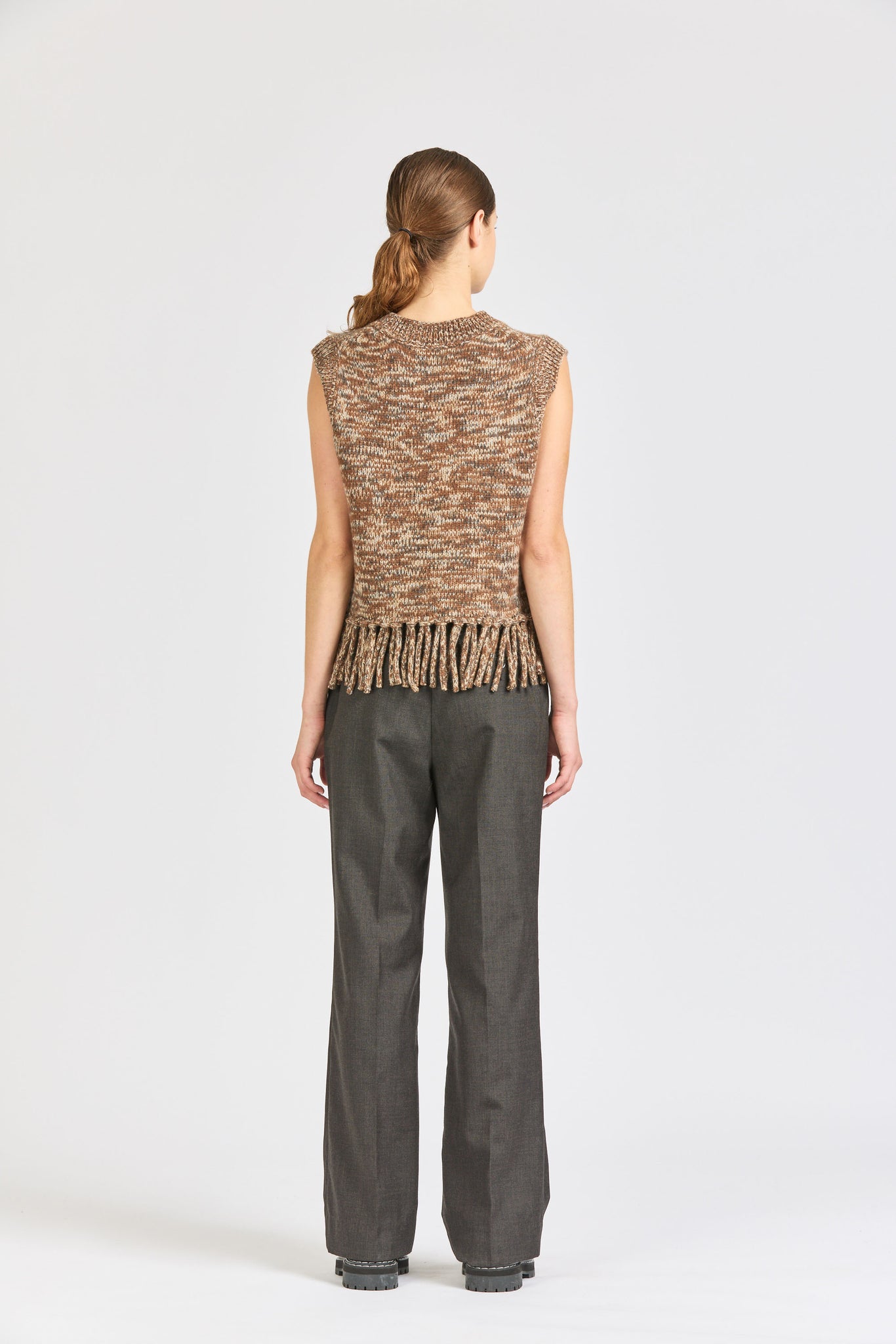 Fringe Vest, Brown Marle