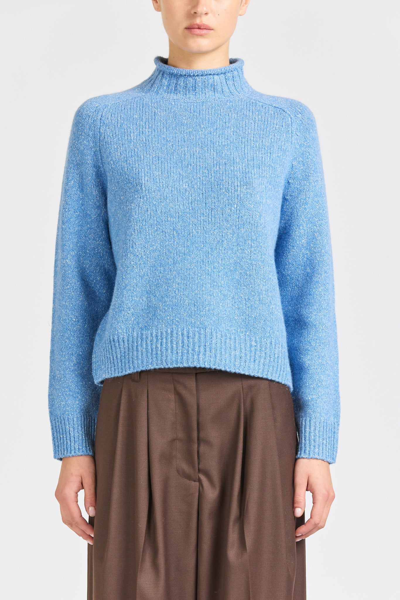 Cropped Silk Roll Neck, Azure