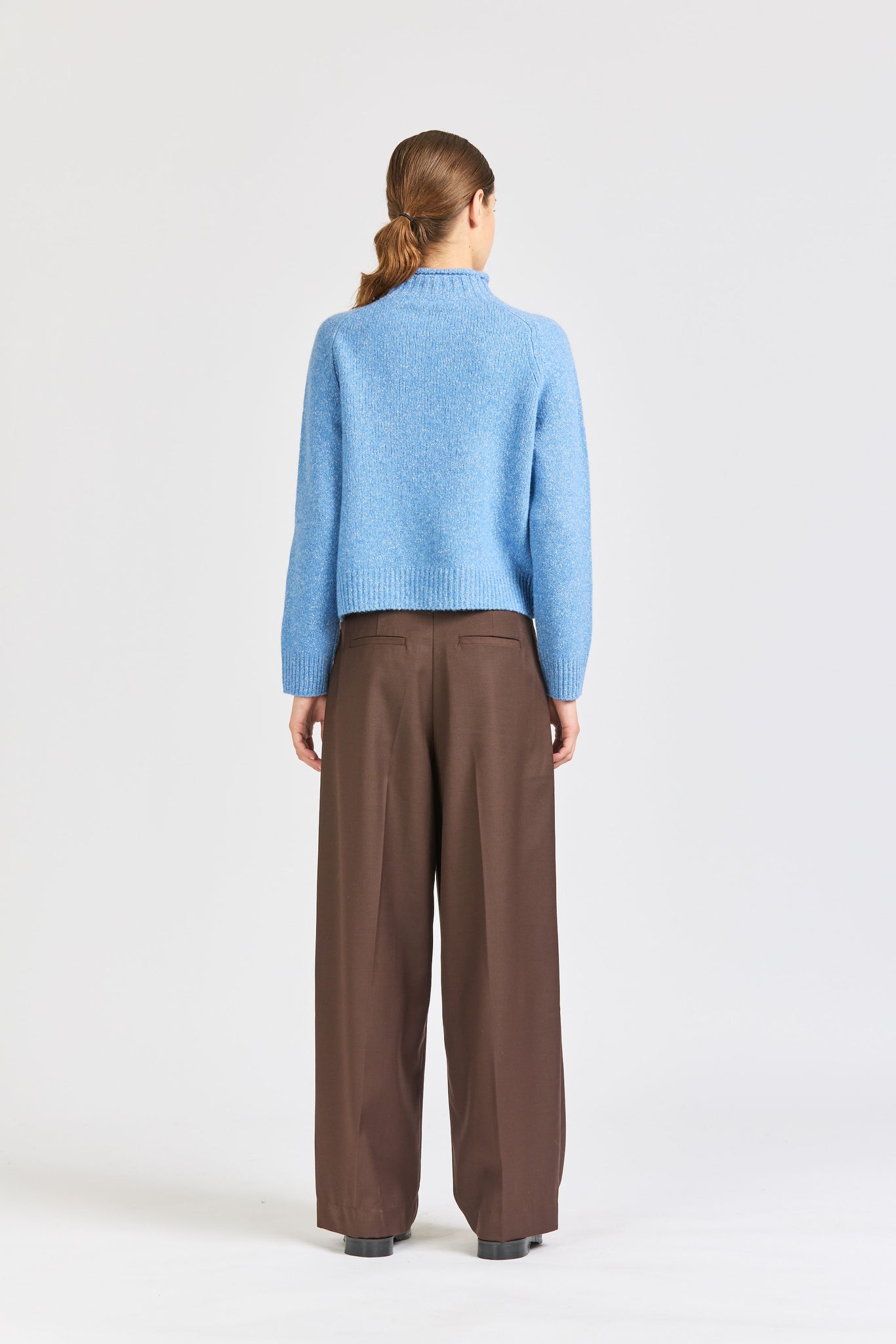 Cropped Silk Roll Neck, Azure