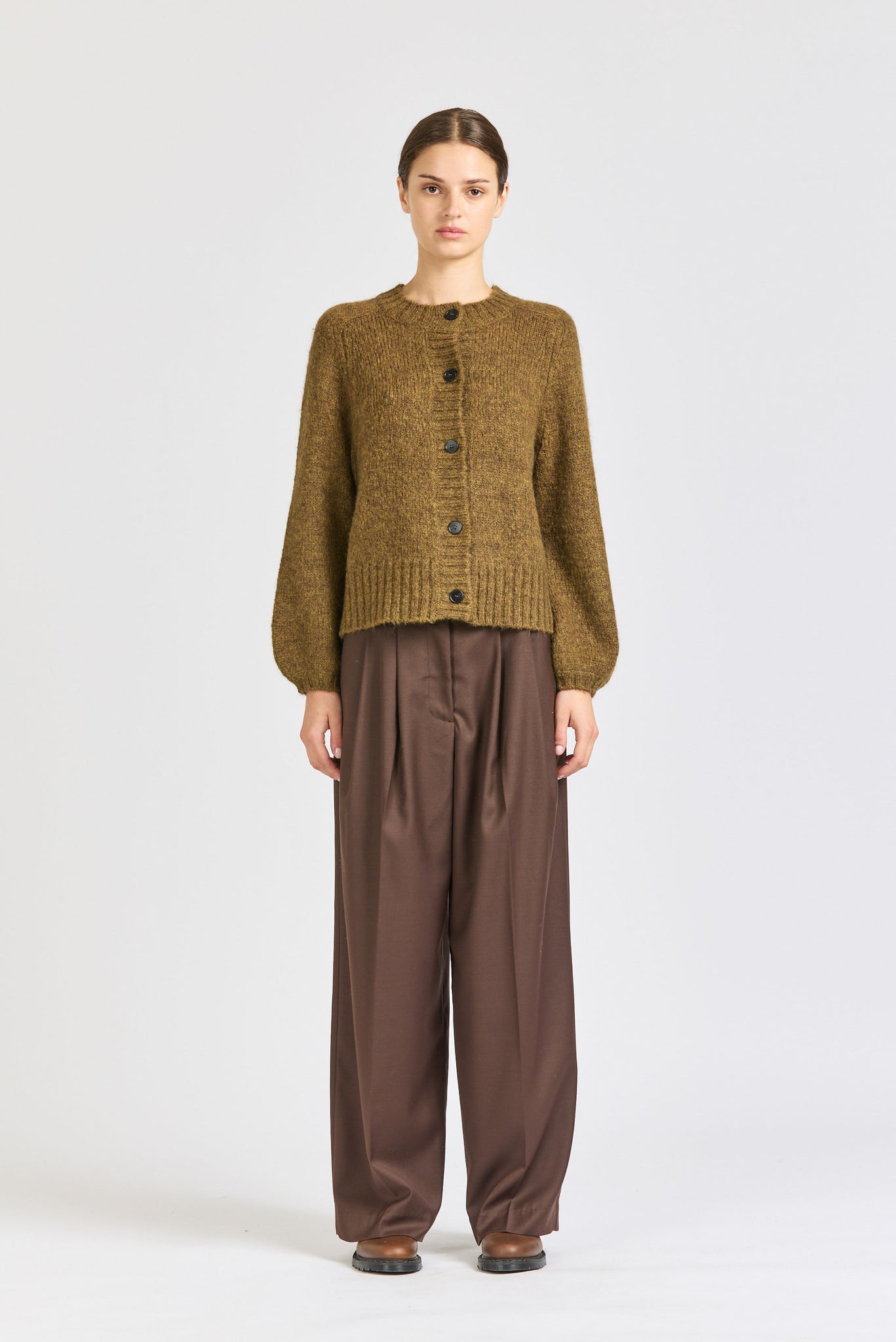 Balloon Sleeve Mohair Cardigan, Bark