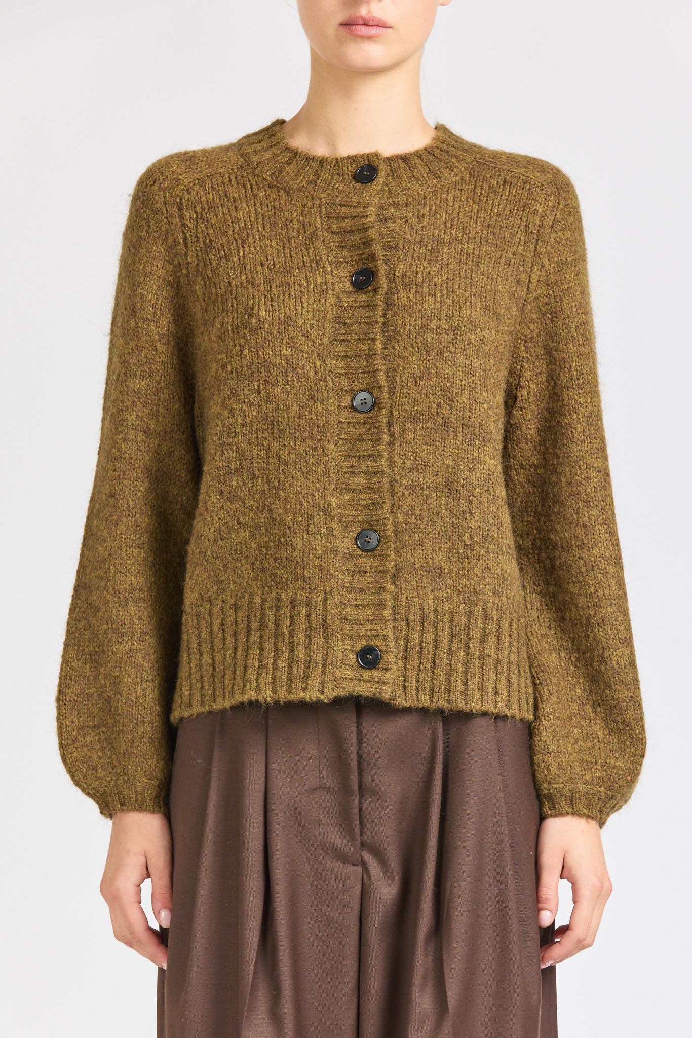 Balloon Sleeve Mohair Cardigan, Bark