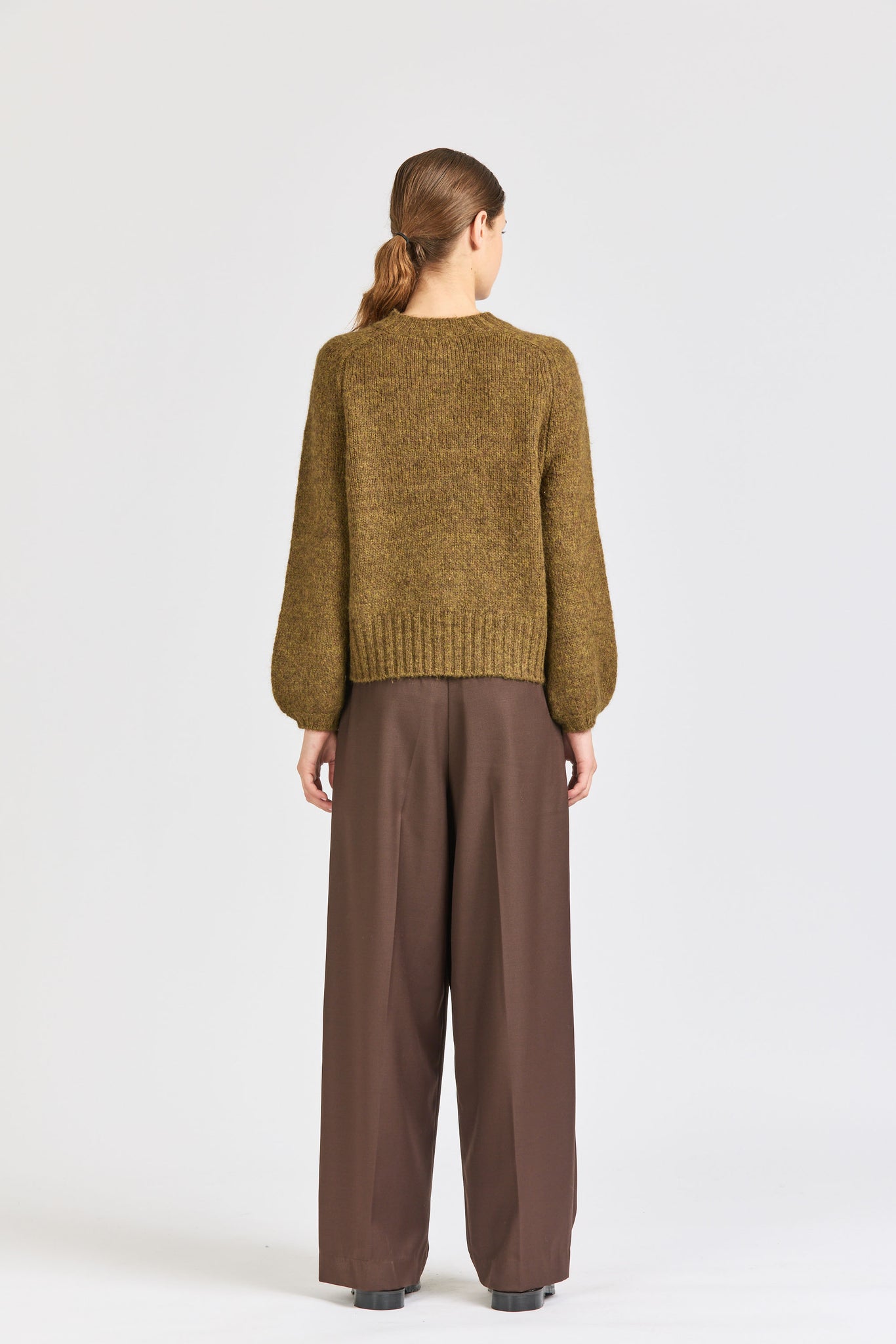 Balloon Sleeve Mohair Cardigan, Bark