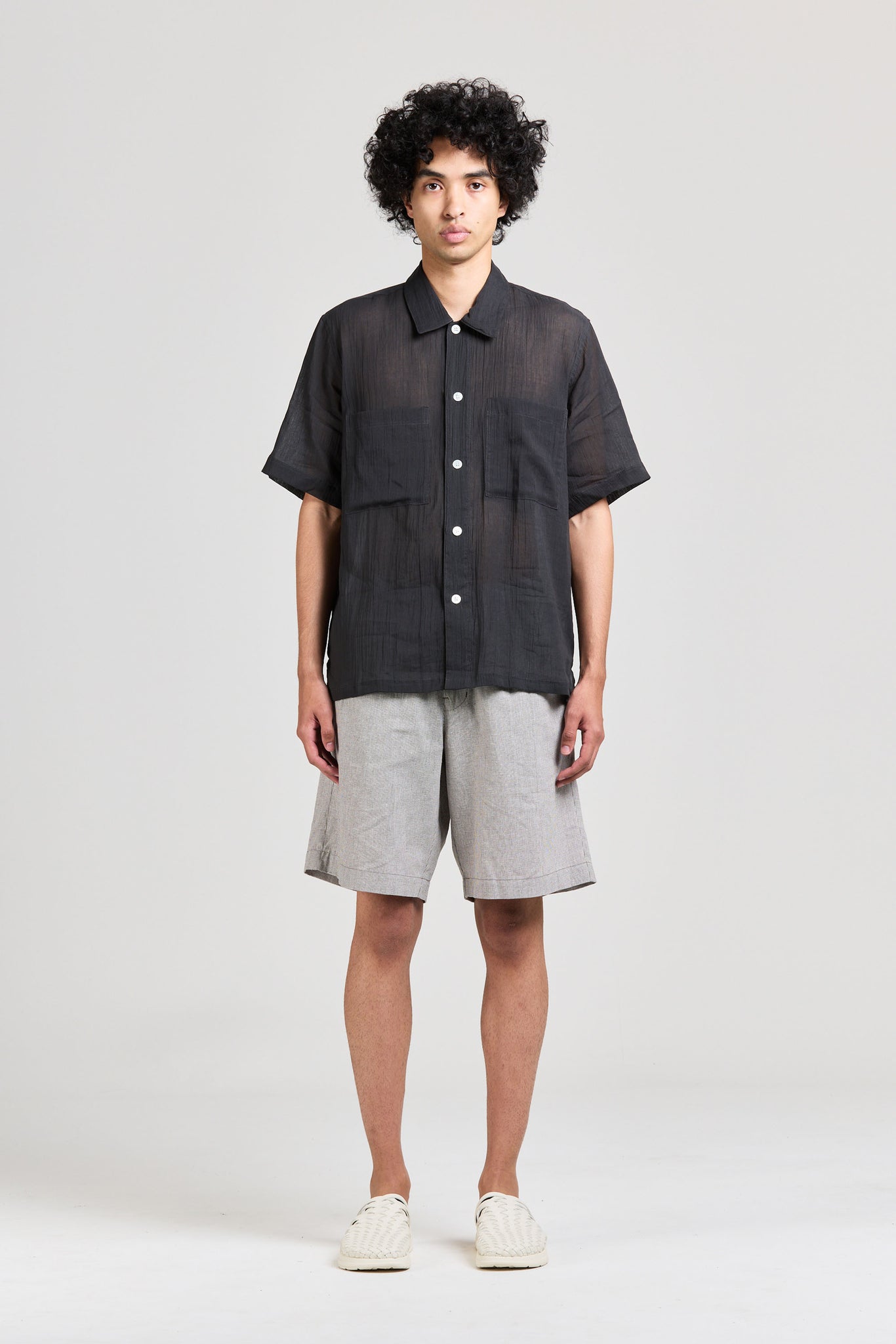 Sheer Box Short Sleeve, Cotton Ramie, Charcoal