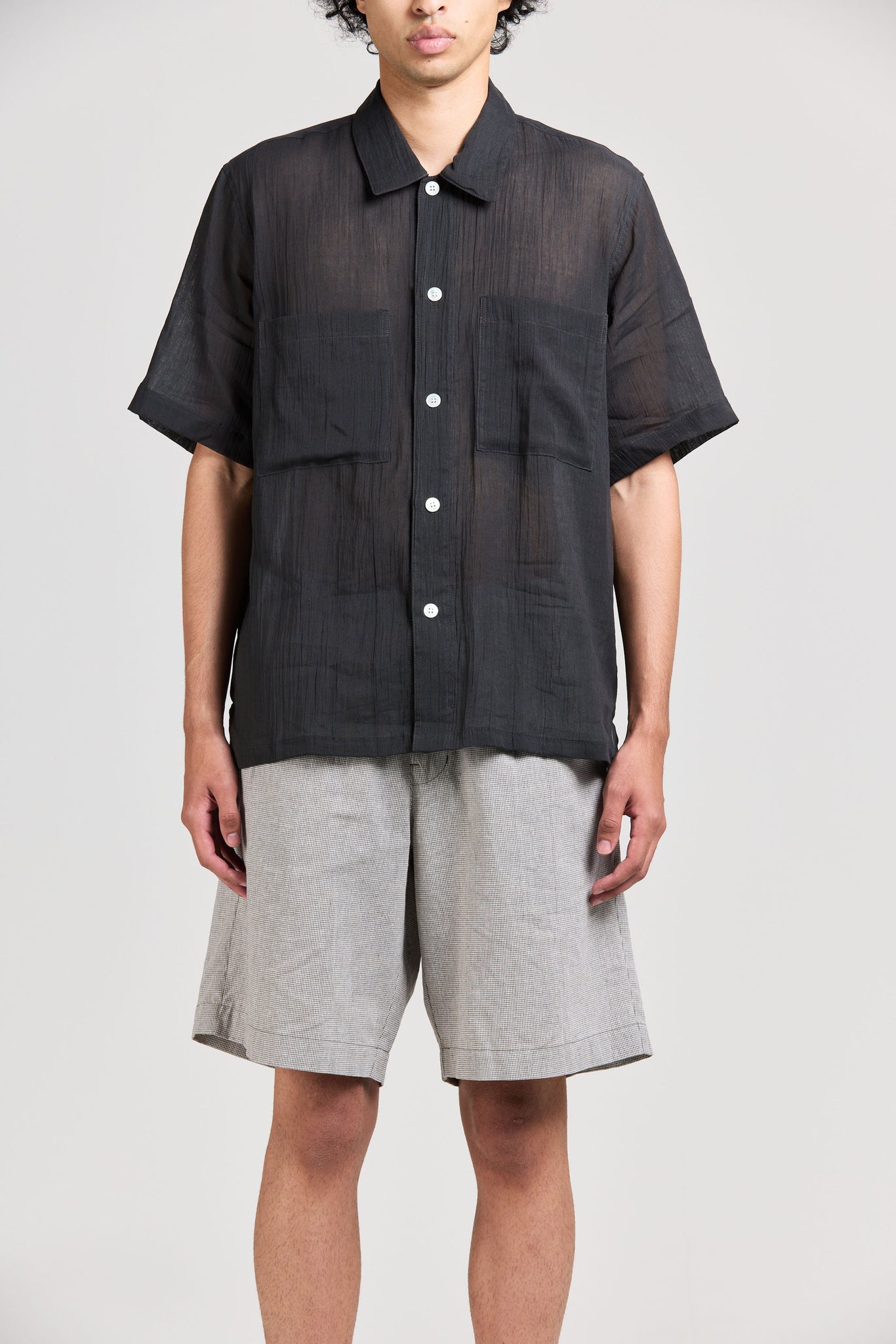 Sheer Box Short Sleeve, Cotton Ramie, Charcoal