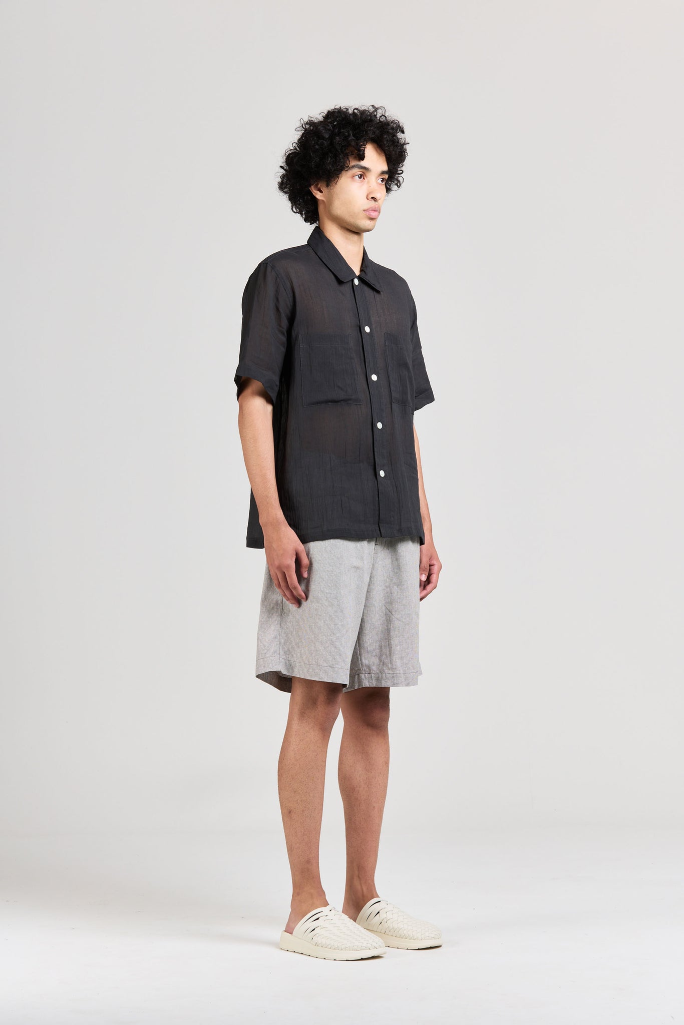 Sheer Box Short Sleeve, Cotton Ramie, Charcoal